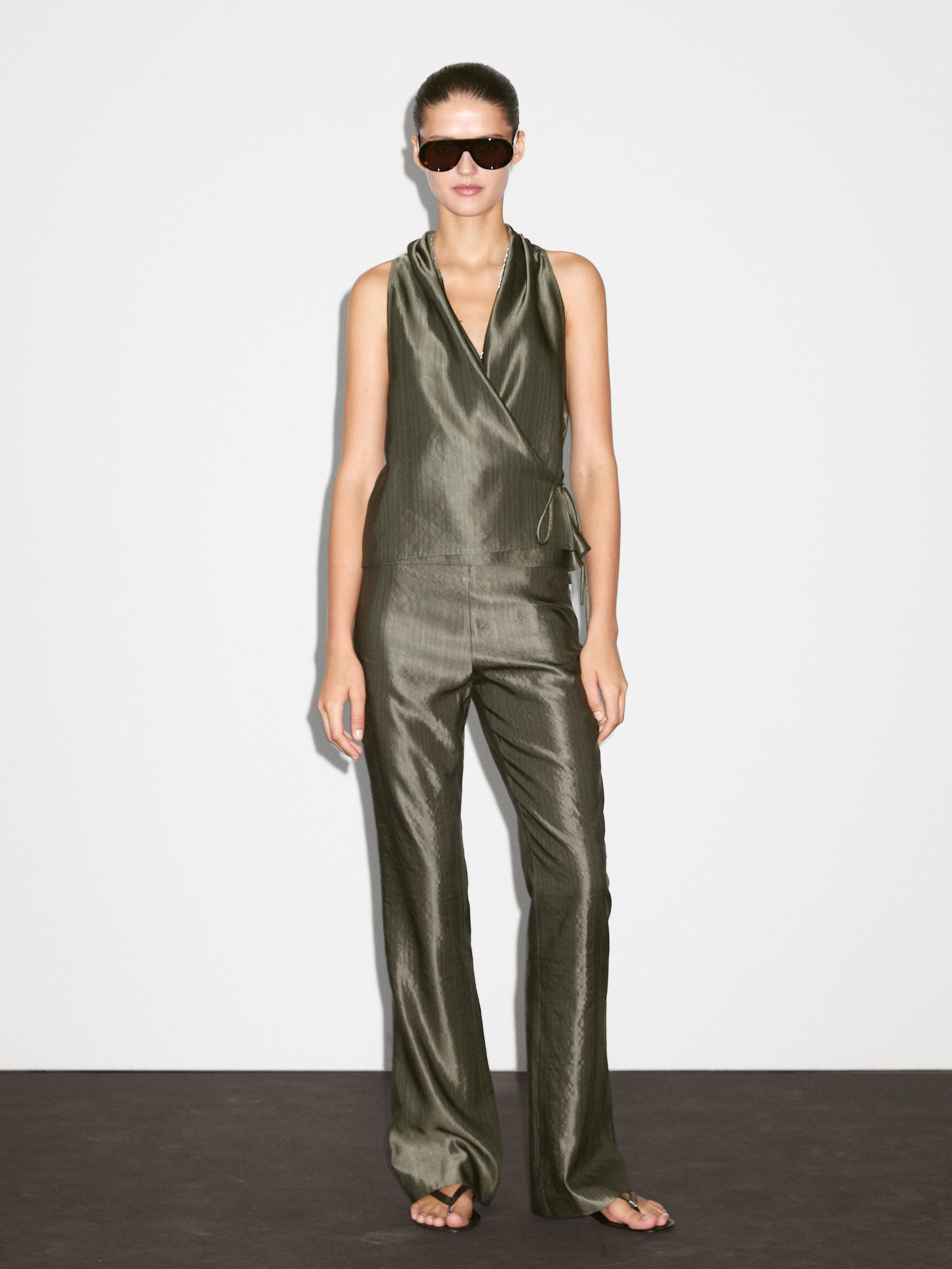 Mid-rise flared jacquard trousers Product Image