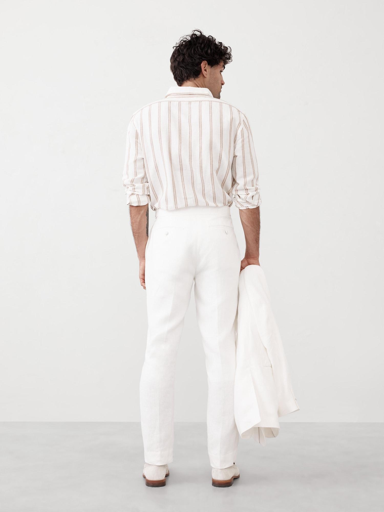 Tailored-Fit Linen White Tuxedo Pants Product Image