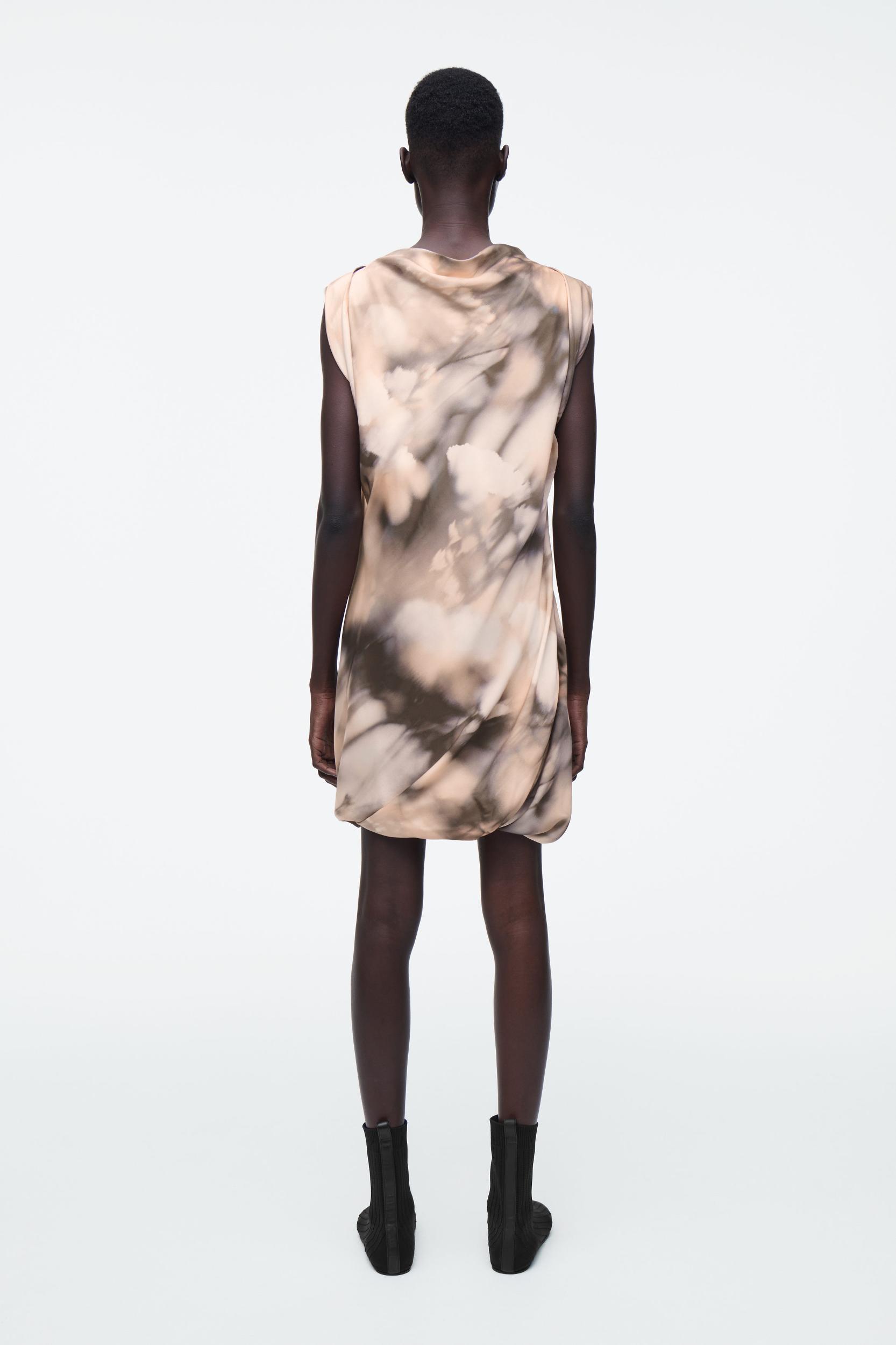 PRINTED DRAPED SILK DRESS Product Image