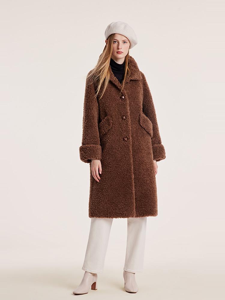 Pure Wool Lapel Velour Long Women Coat Product Image