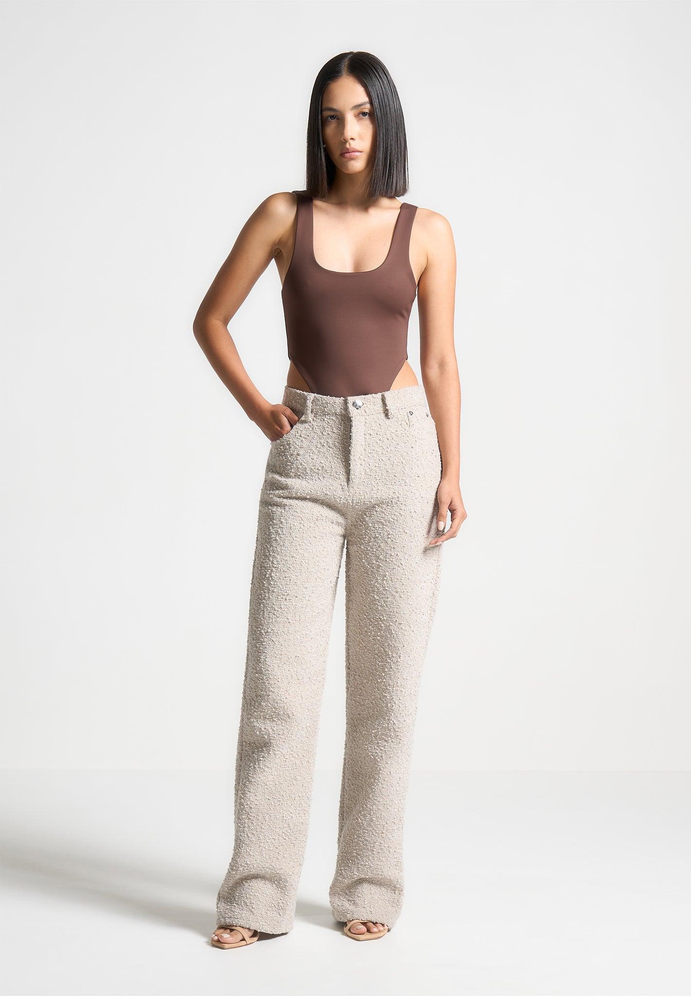 Manon - Double Layer High Leg Bodysuit - Brown Female Product Image