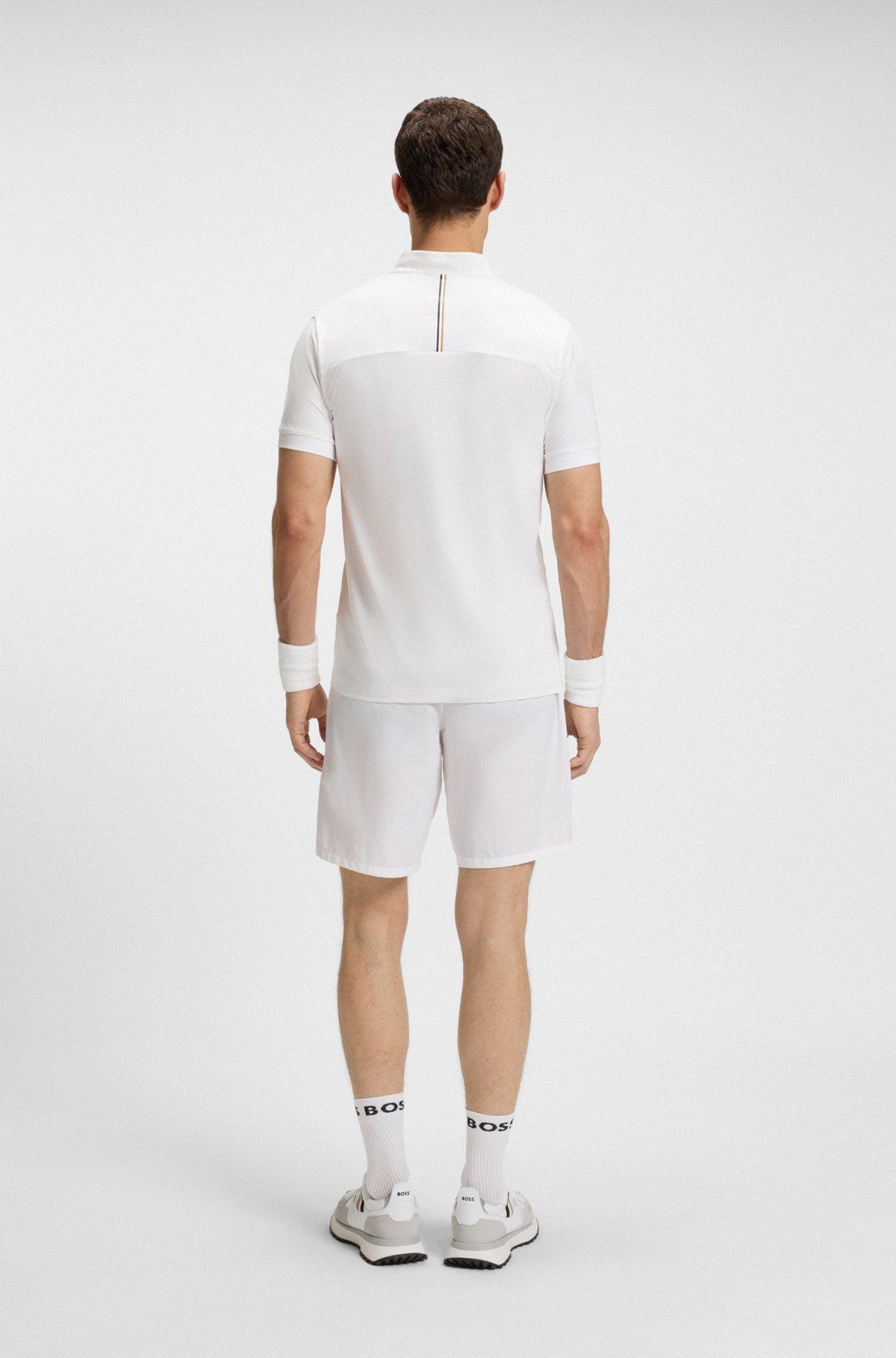 BOSS - Active zip-neck T-shirt in stretch-mesh jersey - White Product Image