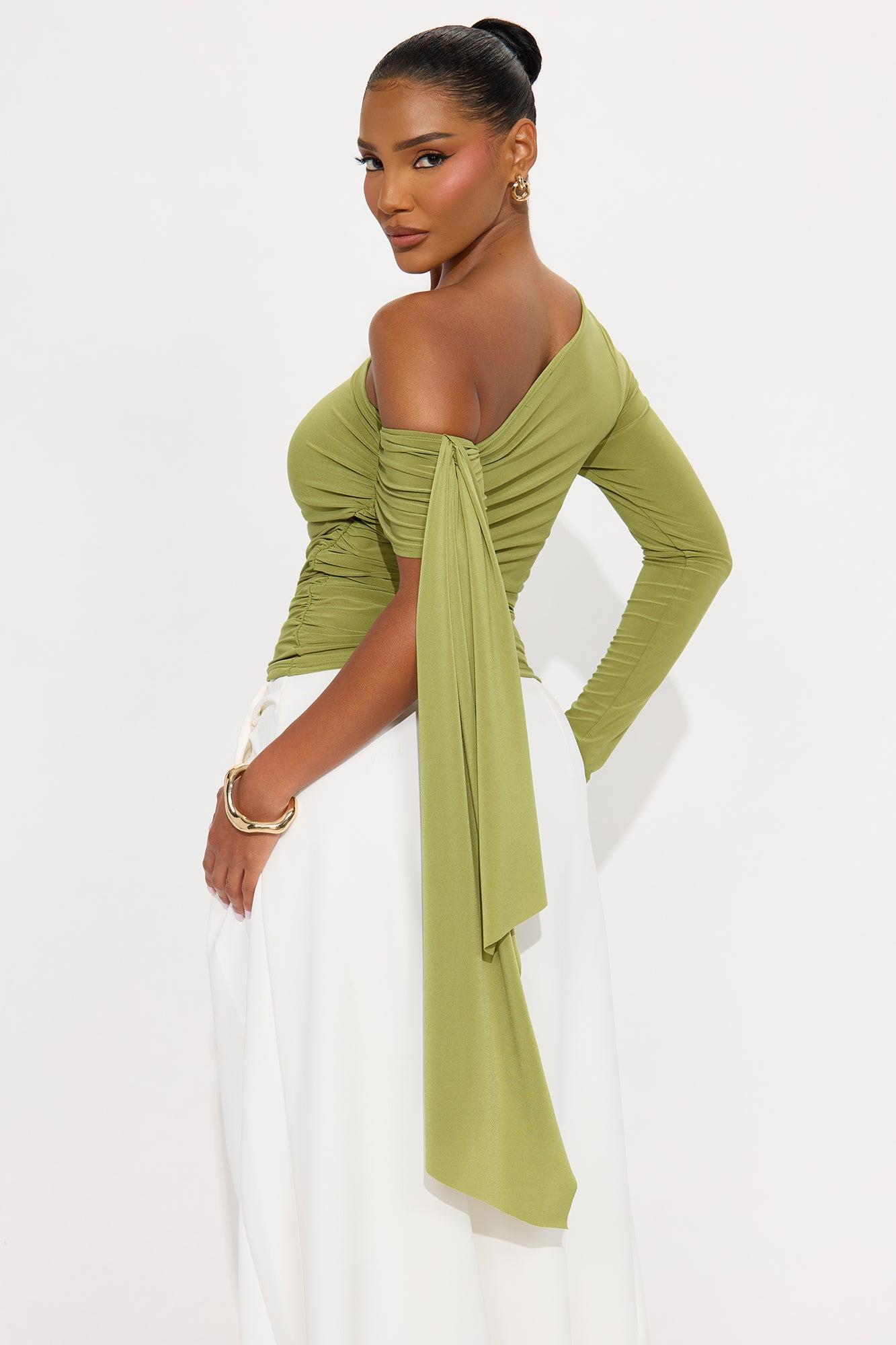 Paola Ruched Off Shoulder Top - Sage Female Product Image