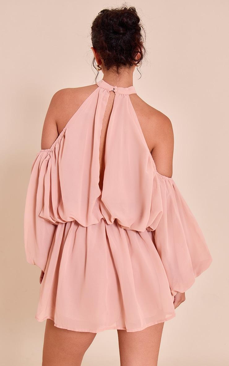 Pale Rose Chiffon Ruffle Off Shoulder Romper Product Image