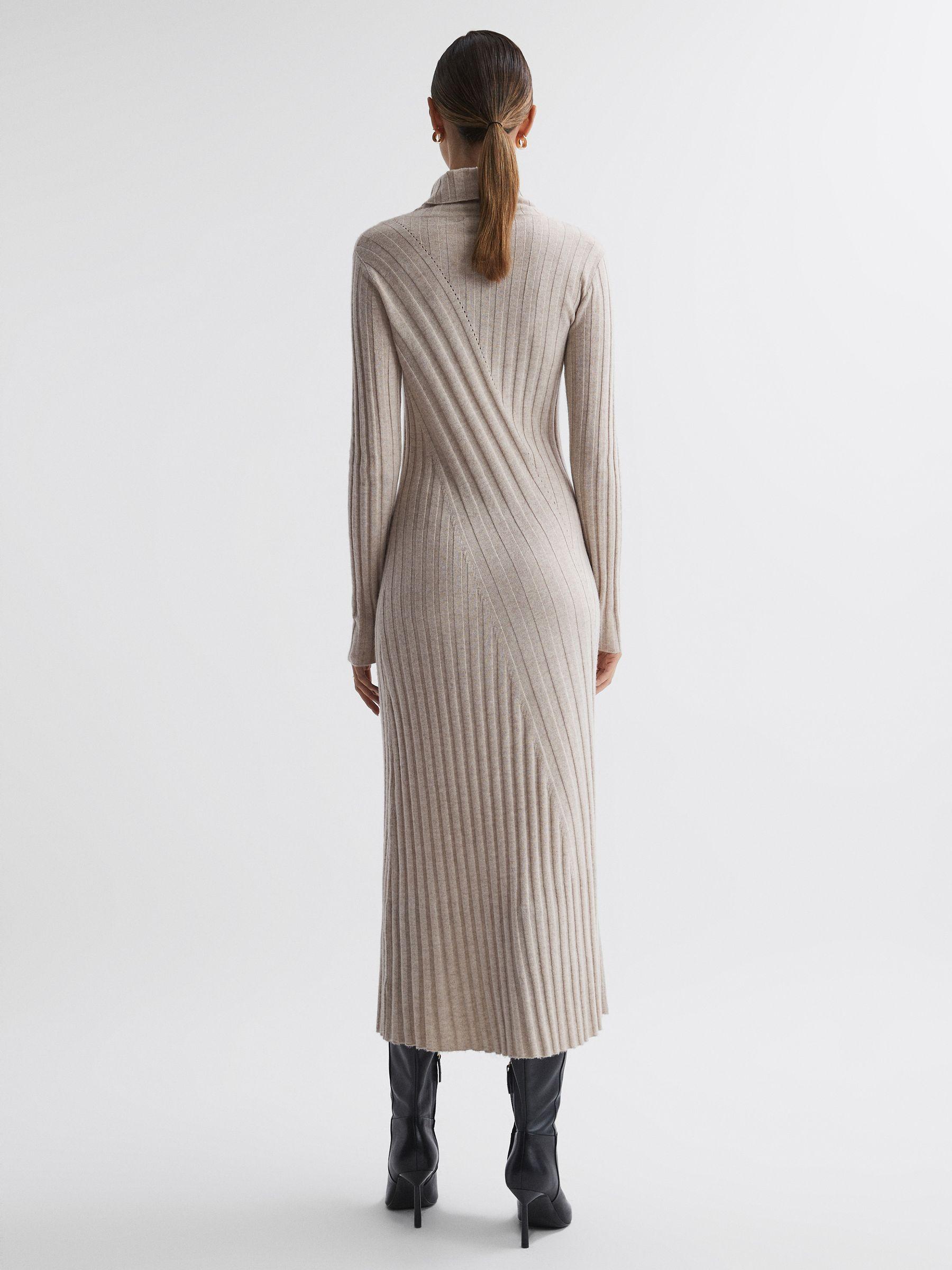 Knitted Roll Neck Midi Dress in Neutral Product Image