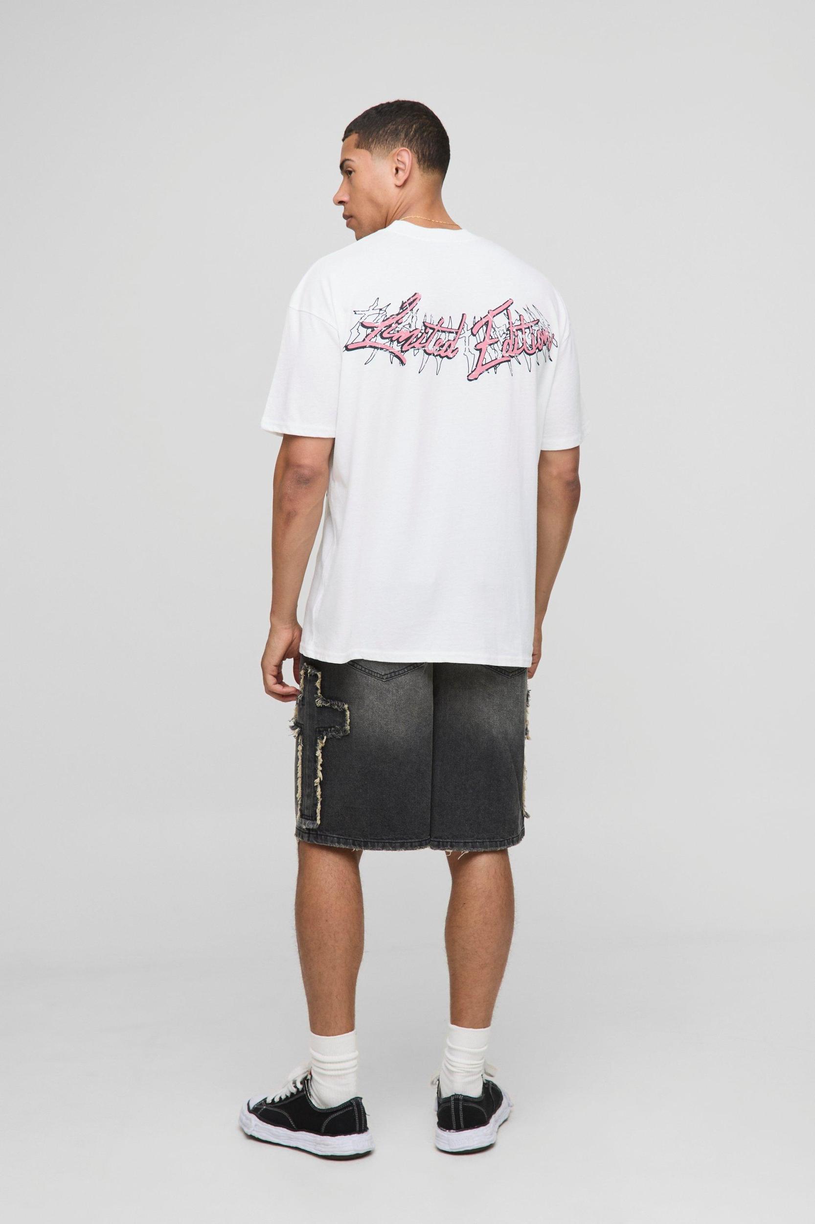 White Oversized Extended Neck Ofcl Man Gothic Rhinestone T-Shirt | boohooMAN USA Product Image