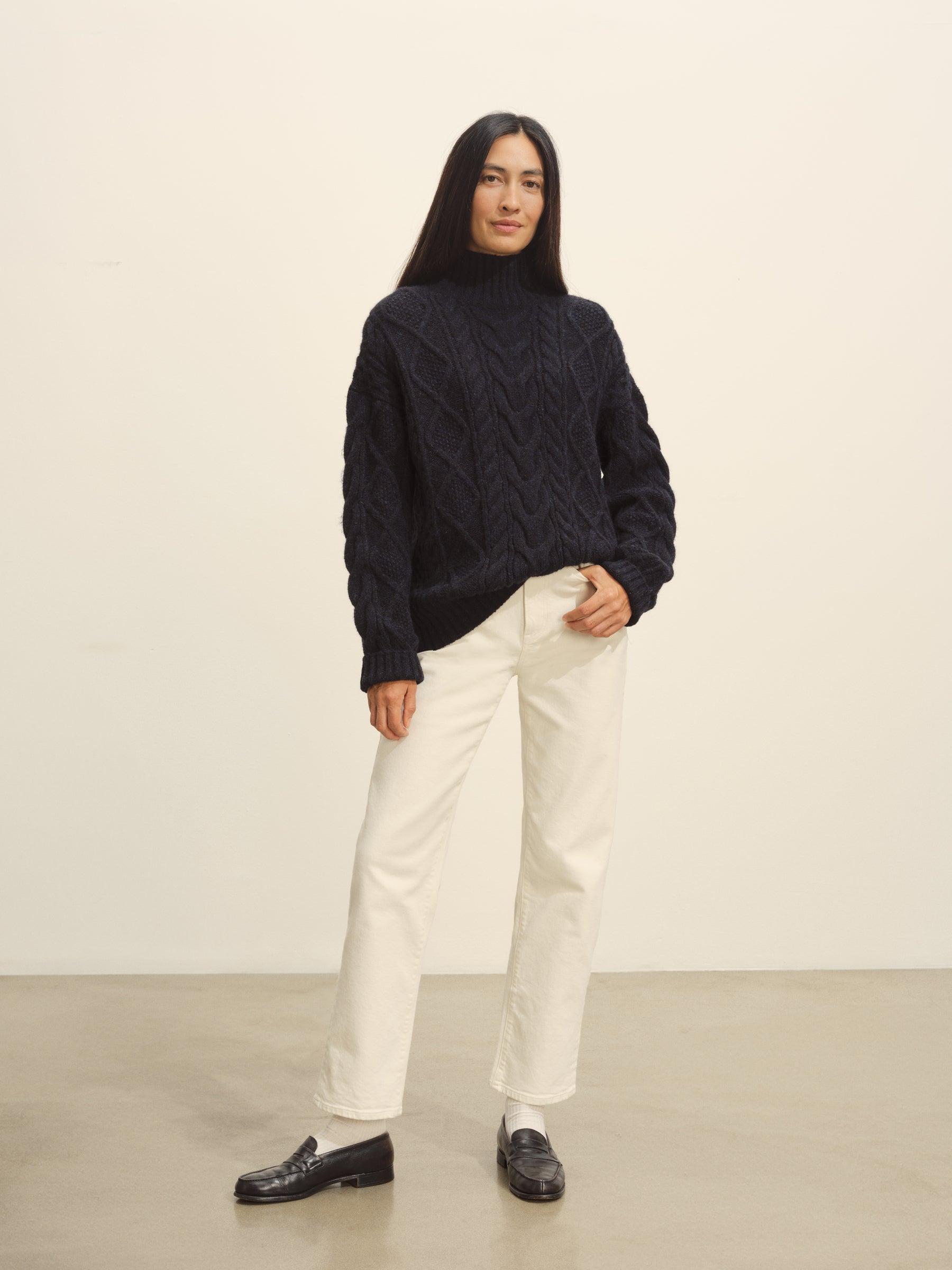 Dark Navy Highland Alpaca Cable Turtleneck Product Image