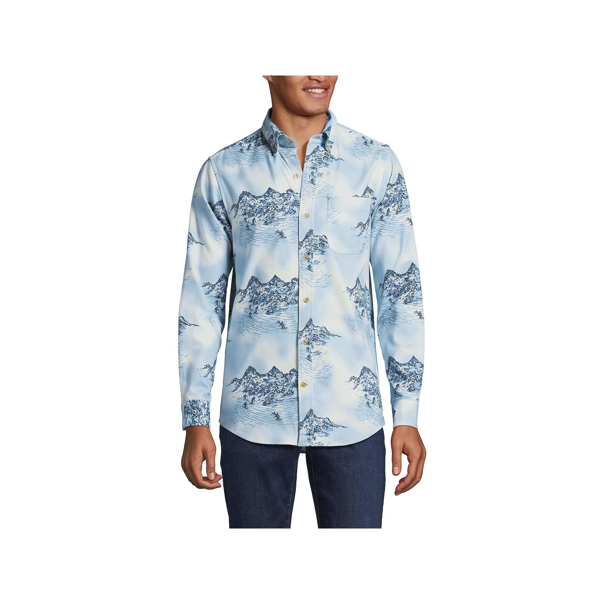 Men's Lands' End Traditional-Fit Flagship Flannel Shirt, Size: Large, Blue Winter Scenic Product Image