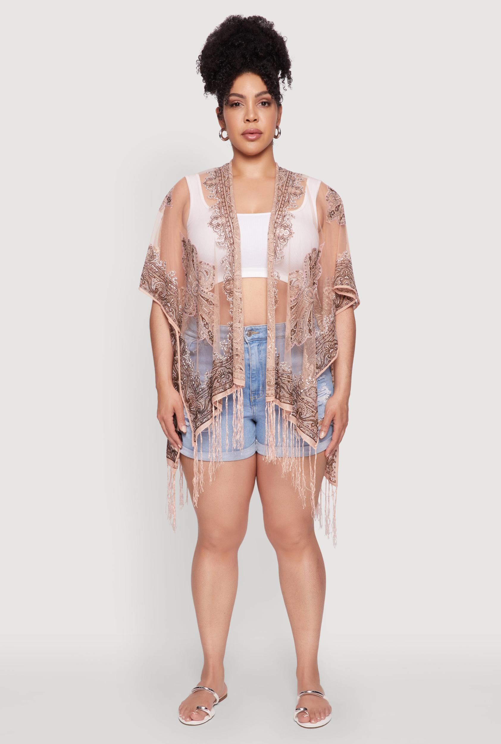 Paisley Cover Up Kimono with Fringe Female Product Image