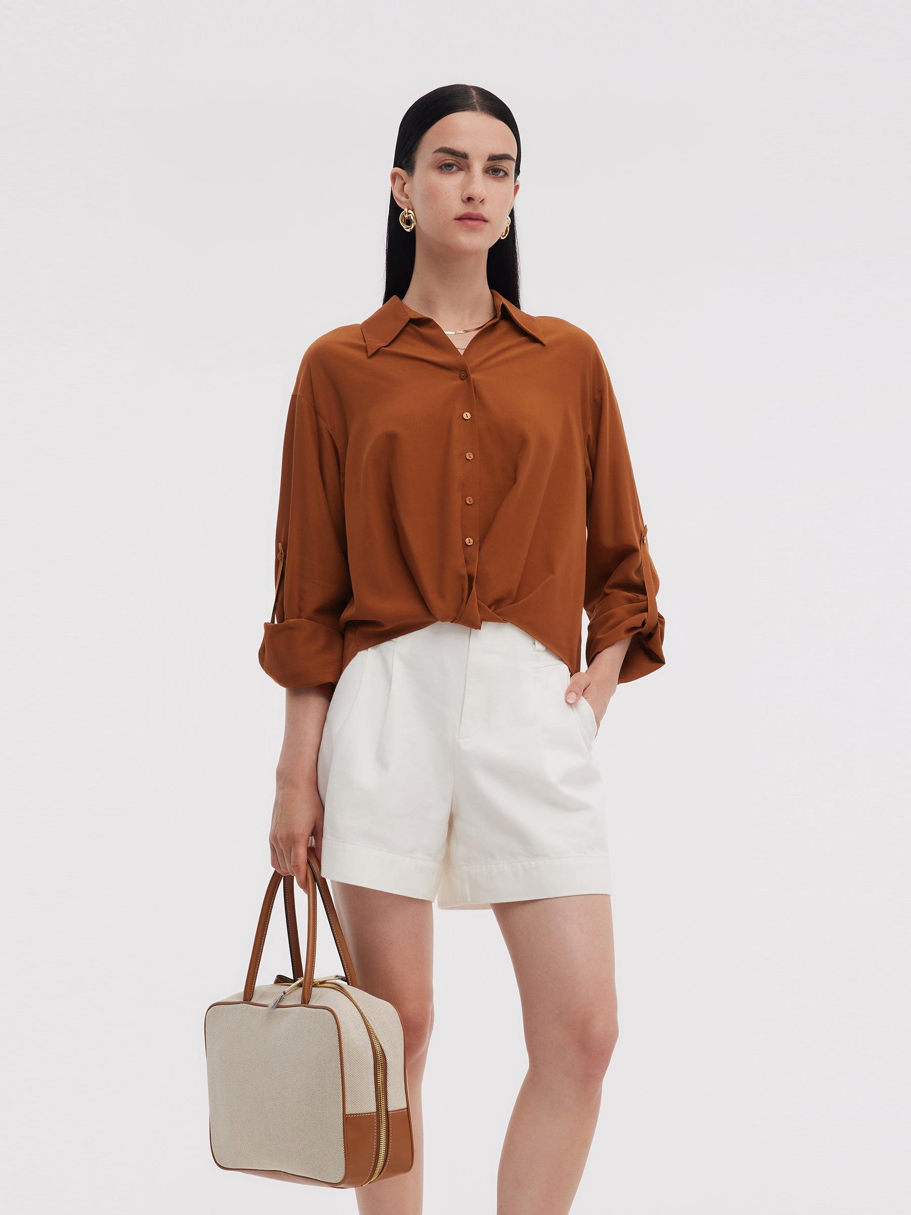 Tencel Acetate Blend Women Adjustable Sleeves Shirt Product Image