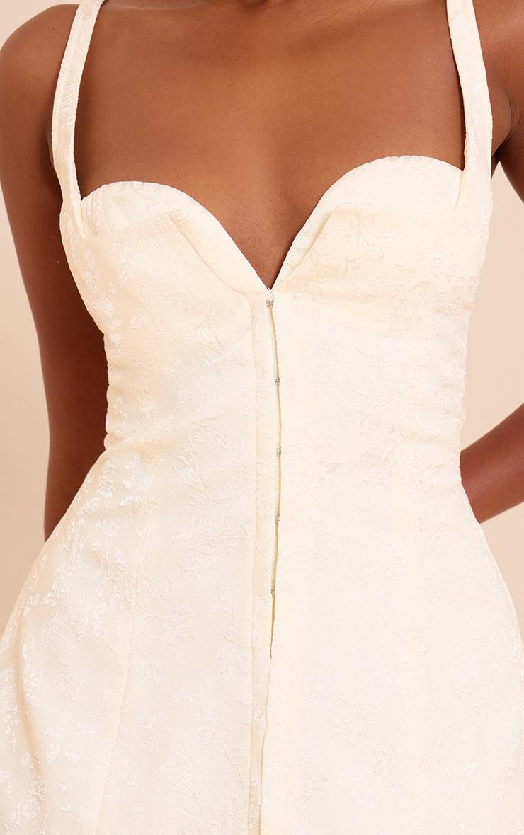 Cream Jacquard Plunge Hook And Eye Shift Dress Product Image