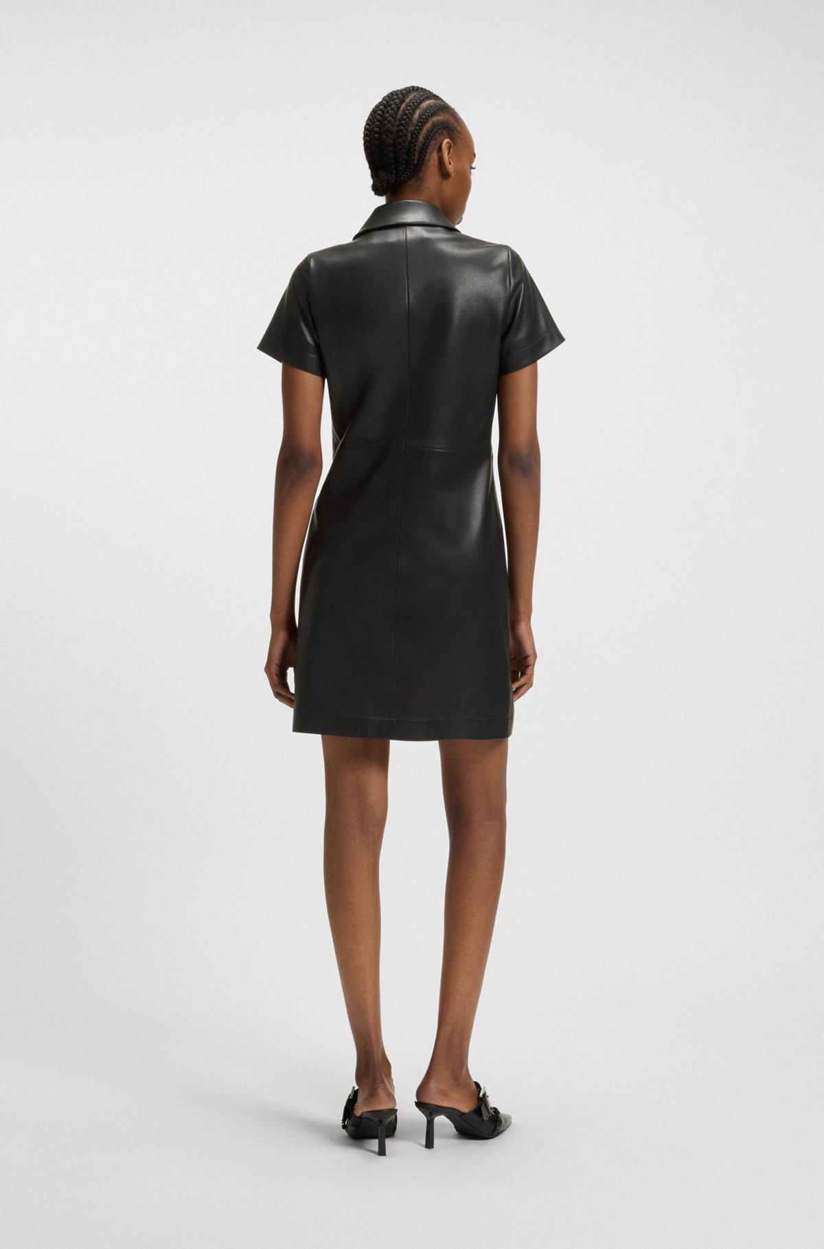 HUGO - Shirt dress in faux leather with press-stud buttons - Black Product Image