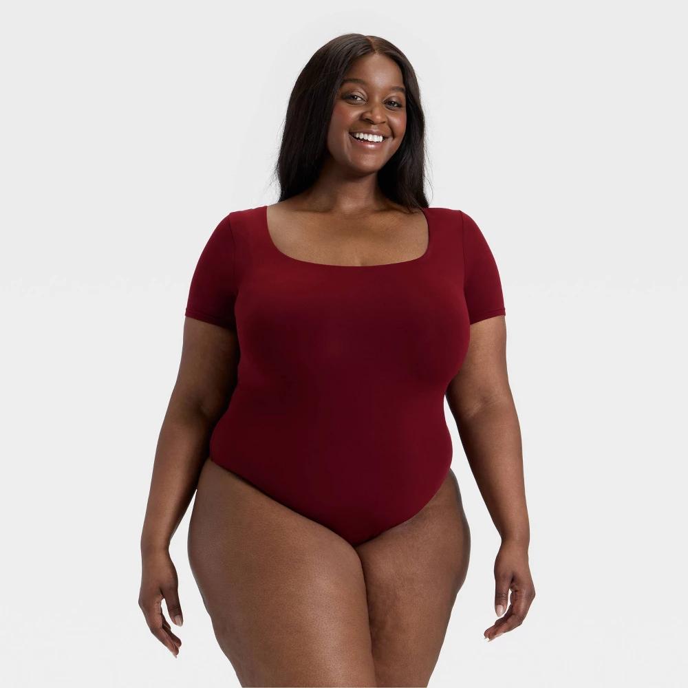 Women's Luxe Stretch Square Neck Thong Bodysuit - Auden™ Berry Red XS Product Image