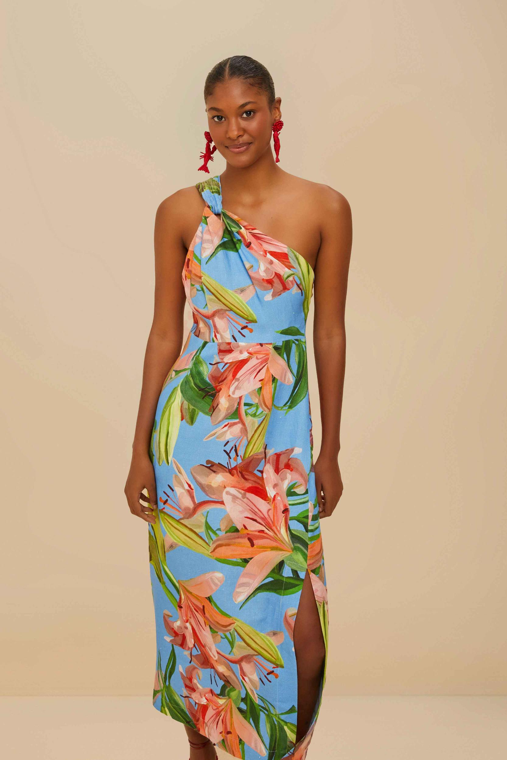 Blue Lily Bloom Euroflax™ Premium Linen Midi Dress Product Image