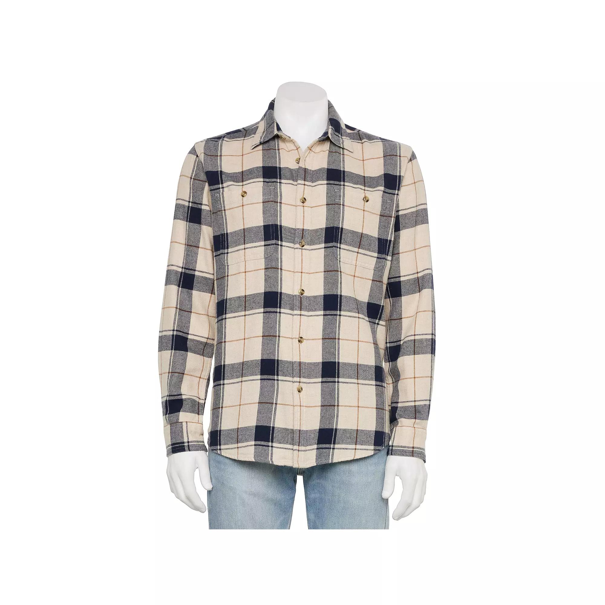 Men's Sonoma Goods For Life® Supersoft Flannel Button-Down Shirt, Size: Medium, Oat Navy Grey Product Image