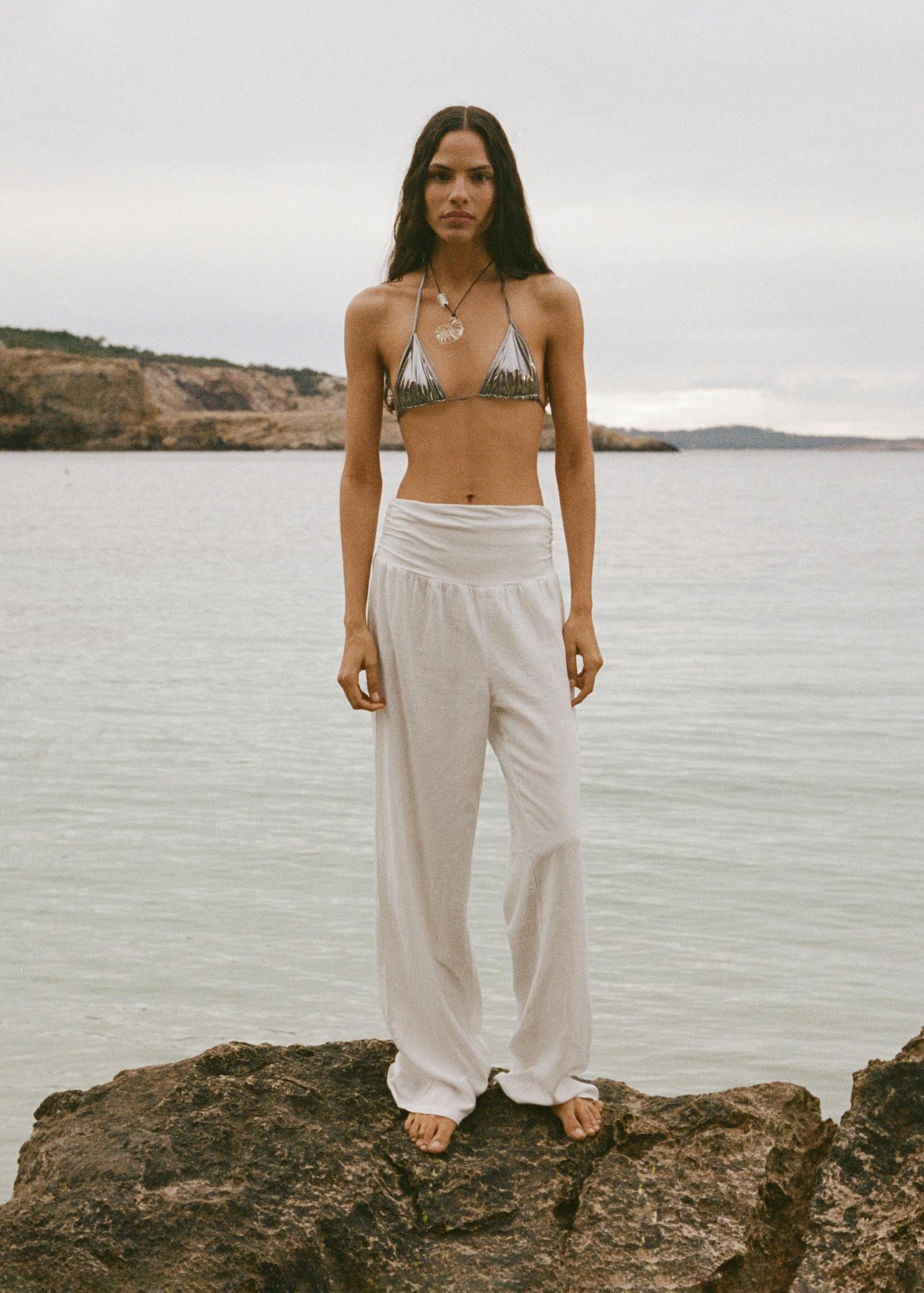Linen pants with draped waist - Women | MANGO USA Product Image