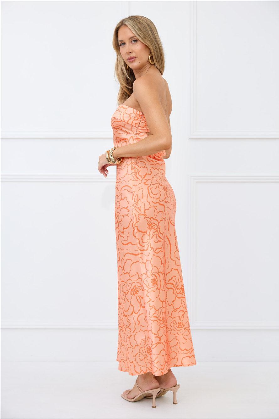 Sunburst Sparkle Strapless Satin Maxi Dress Orange Product Image
