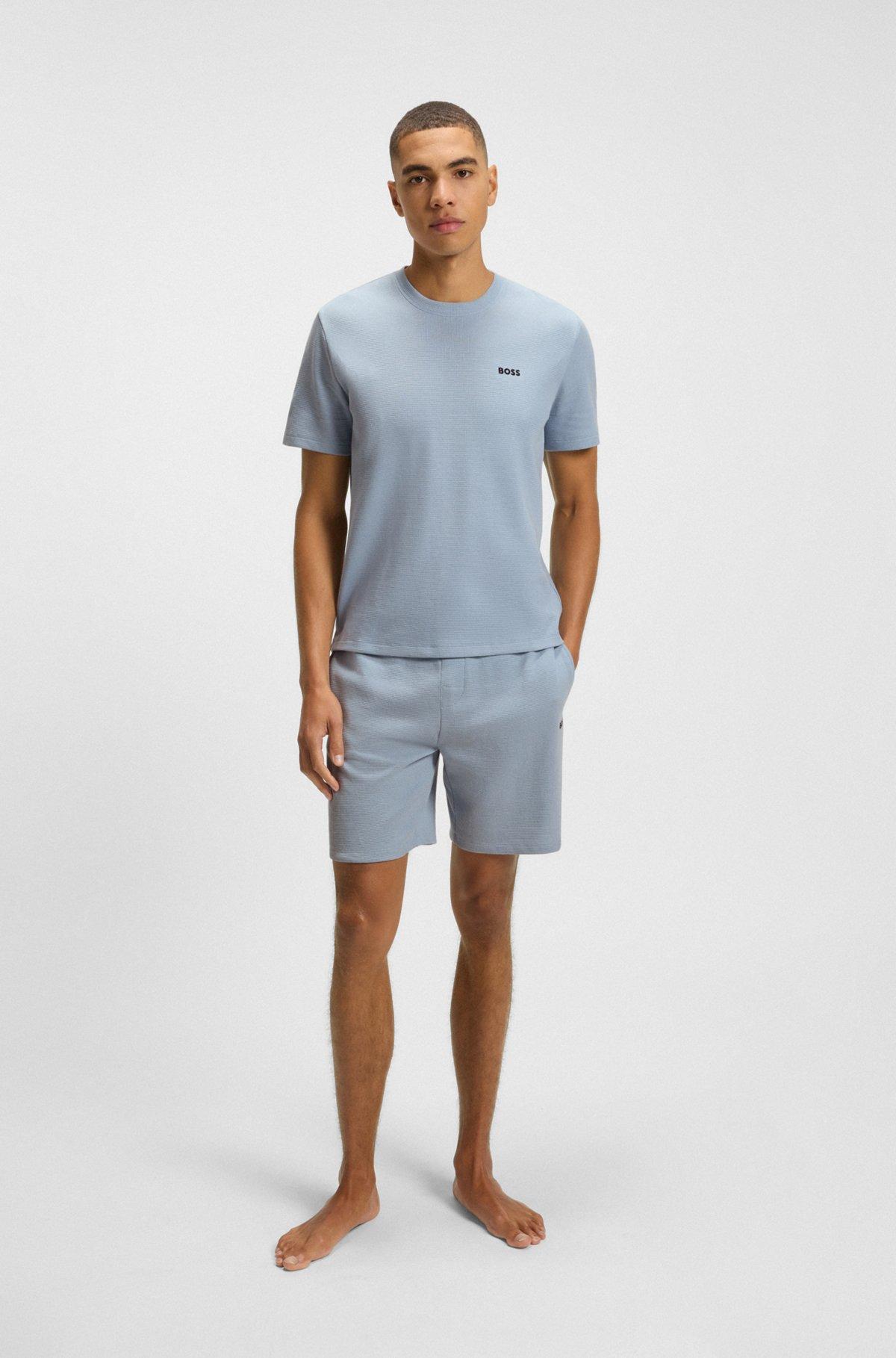 BOSS - Waffle-structured pajama T-shirt with embroidered logo - Light Blue Product Image