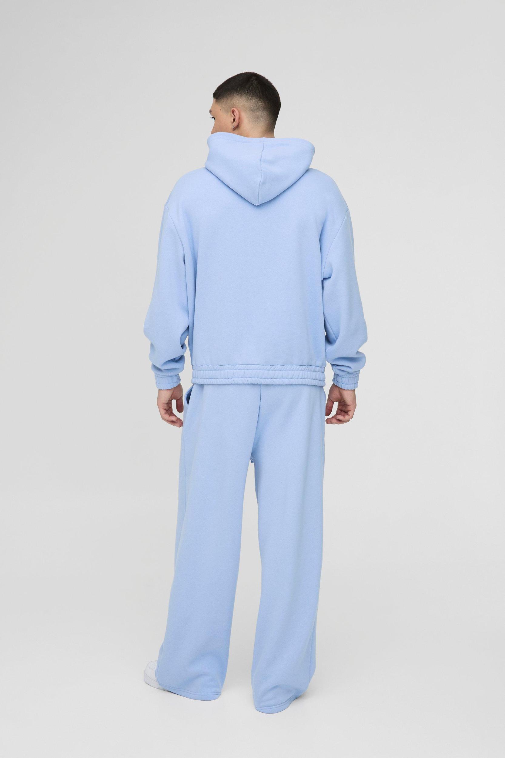 Oversized Boxy Drop Crotch Hooded Tracksuit With Rubber Badge | boohooMAN USA Product Image