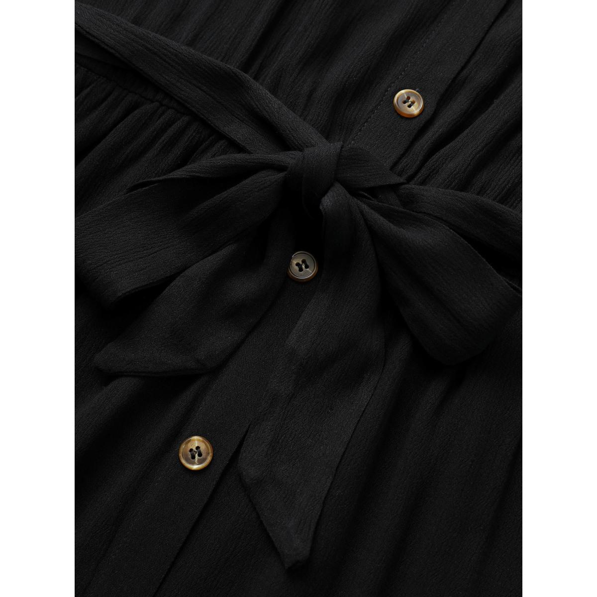 Belted Shirt Collar Button Plus Size Shirtdress Women Workleisure Plain Sleeve Short Sleeve Shirt Collar Pocket Workwear Long Dress BloomChic Product Image