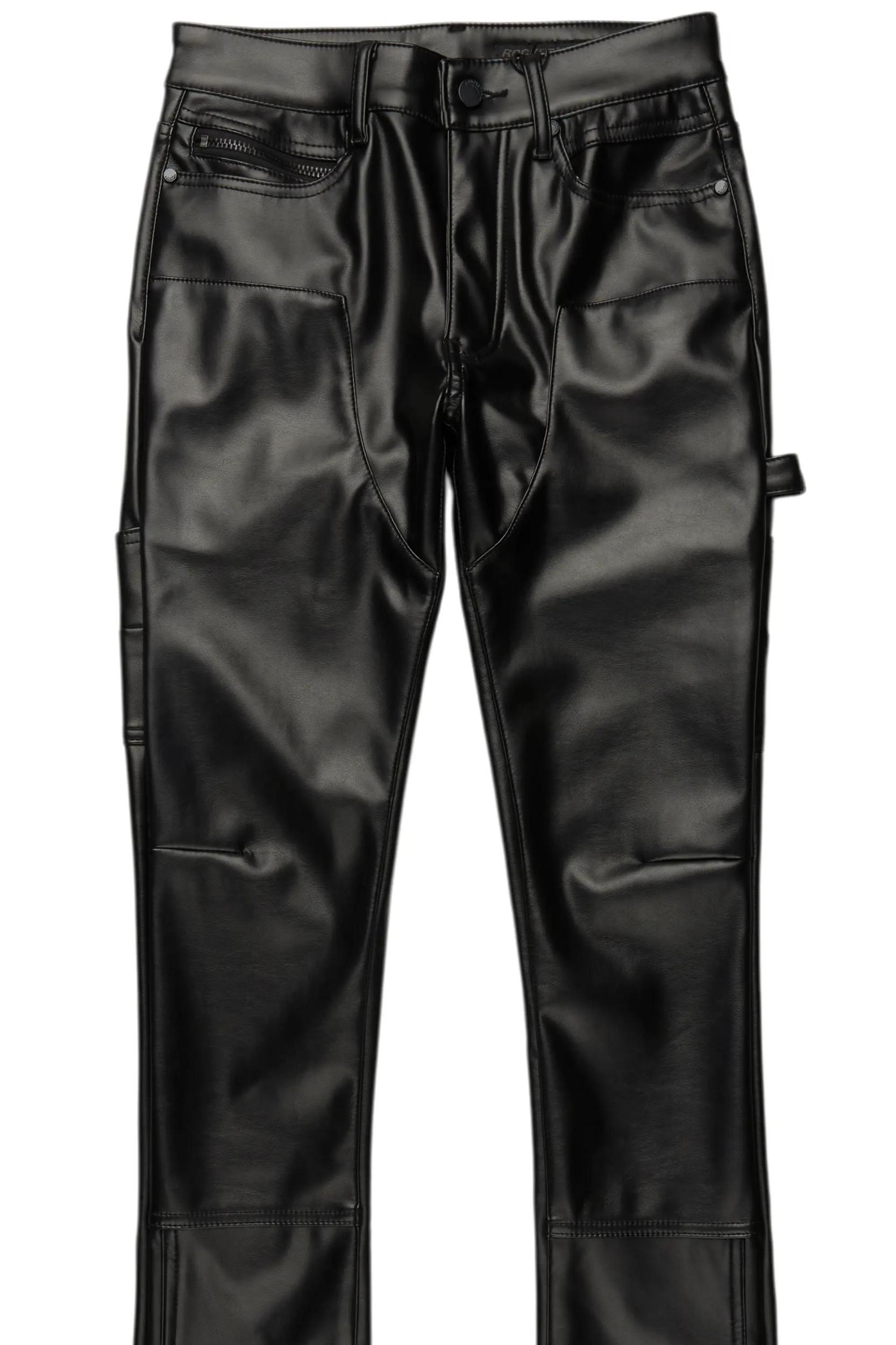 Quatz Black Leather Stacked Flare Jean Male Product Image