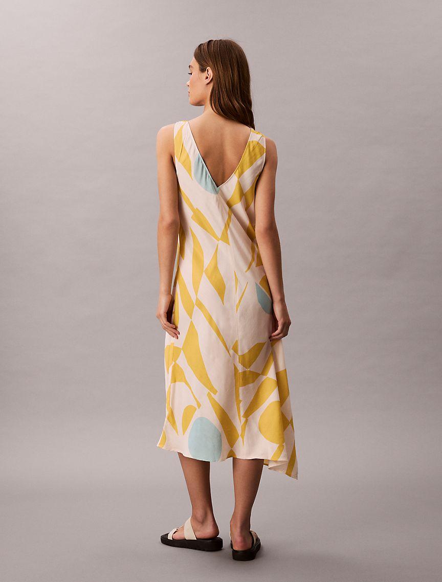 Calvin Klein Womens Printed V-Neck Midi Dress - Yellow Product Image
