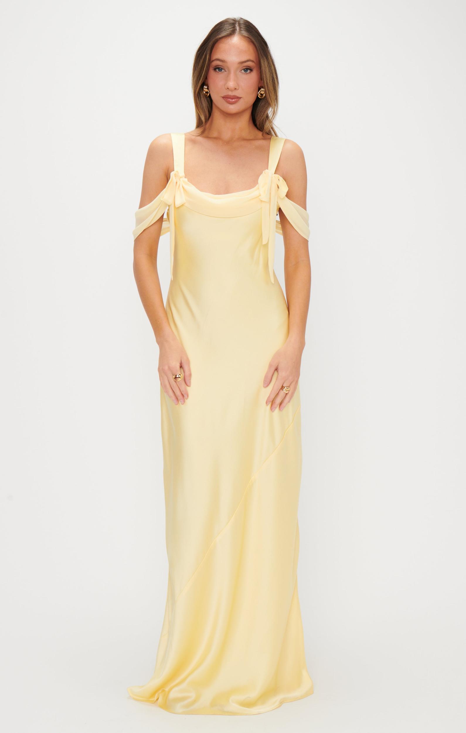 Bella Maxi Dress ~ Pale Yellow Luxe Satin Product Image