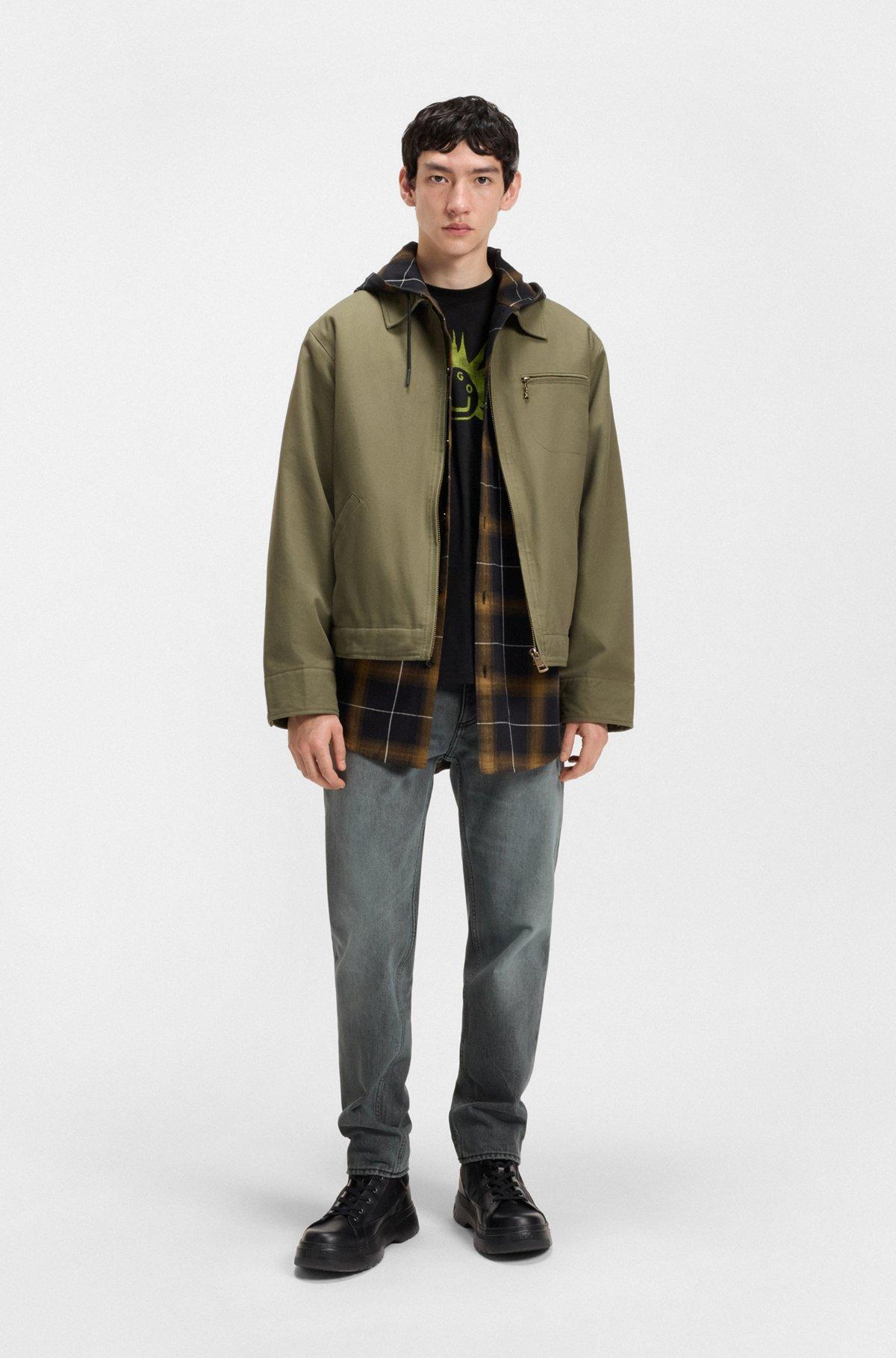 HUGO - Stretch-cotton T-shirt with graphic logo print - Black Product Image