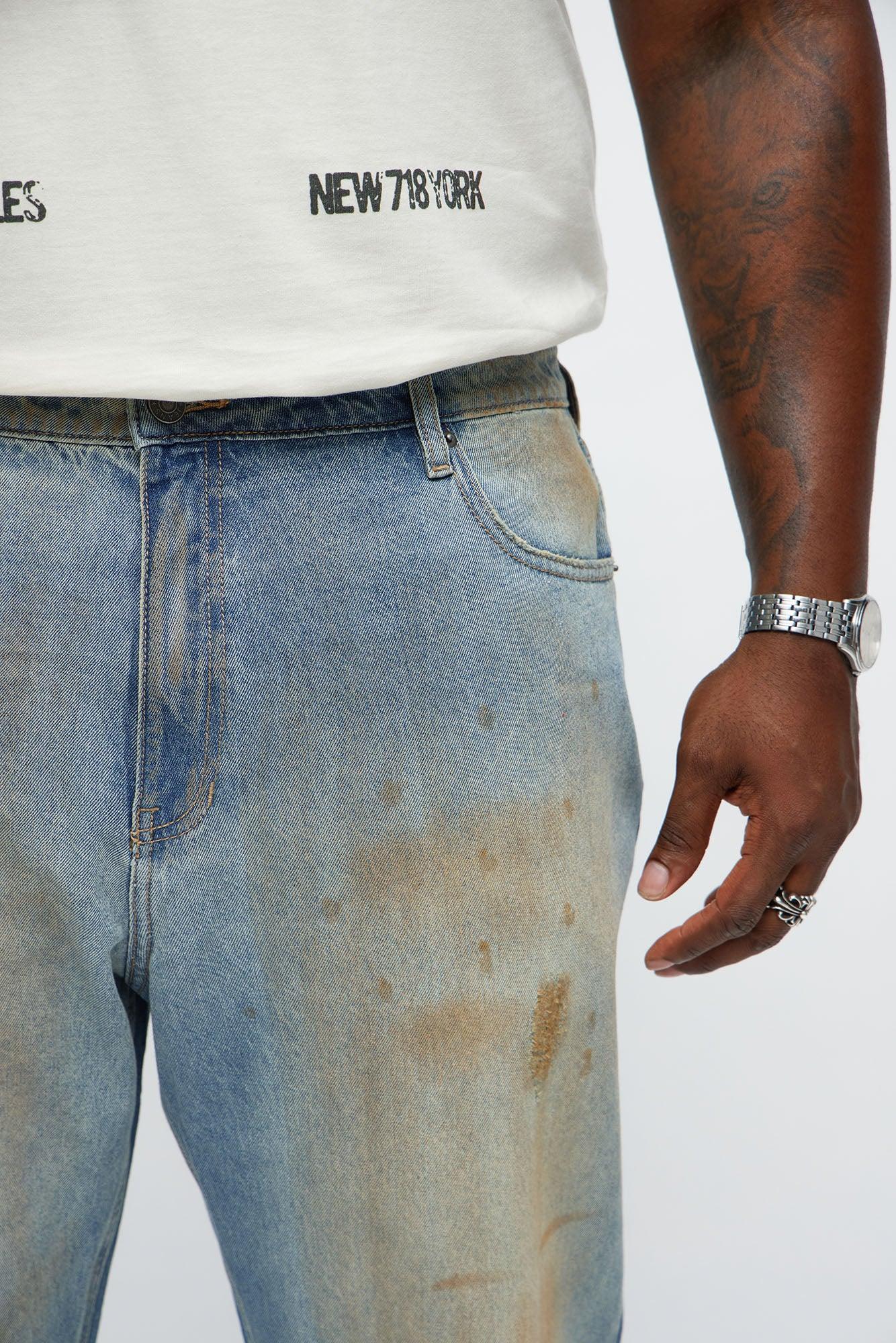 Stacked Slim Flare Play Dirty Distressed Jeans - Vintage Blue Wash Product Image
