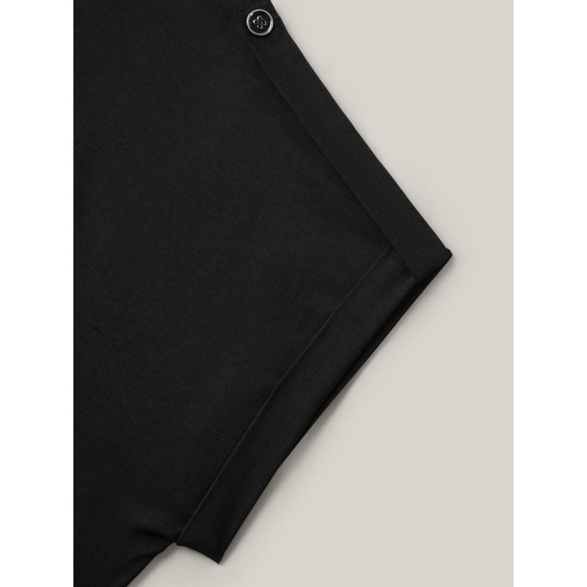 Plus Size Black Button Placket Tab Sleeve Blouse Women Short sleeve Shirt collar Work Blouses BloomChic 14-16/1X Product Image