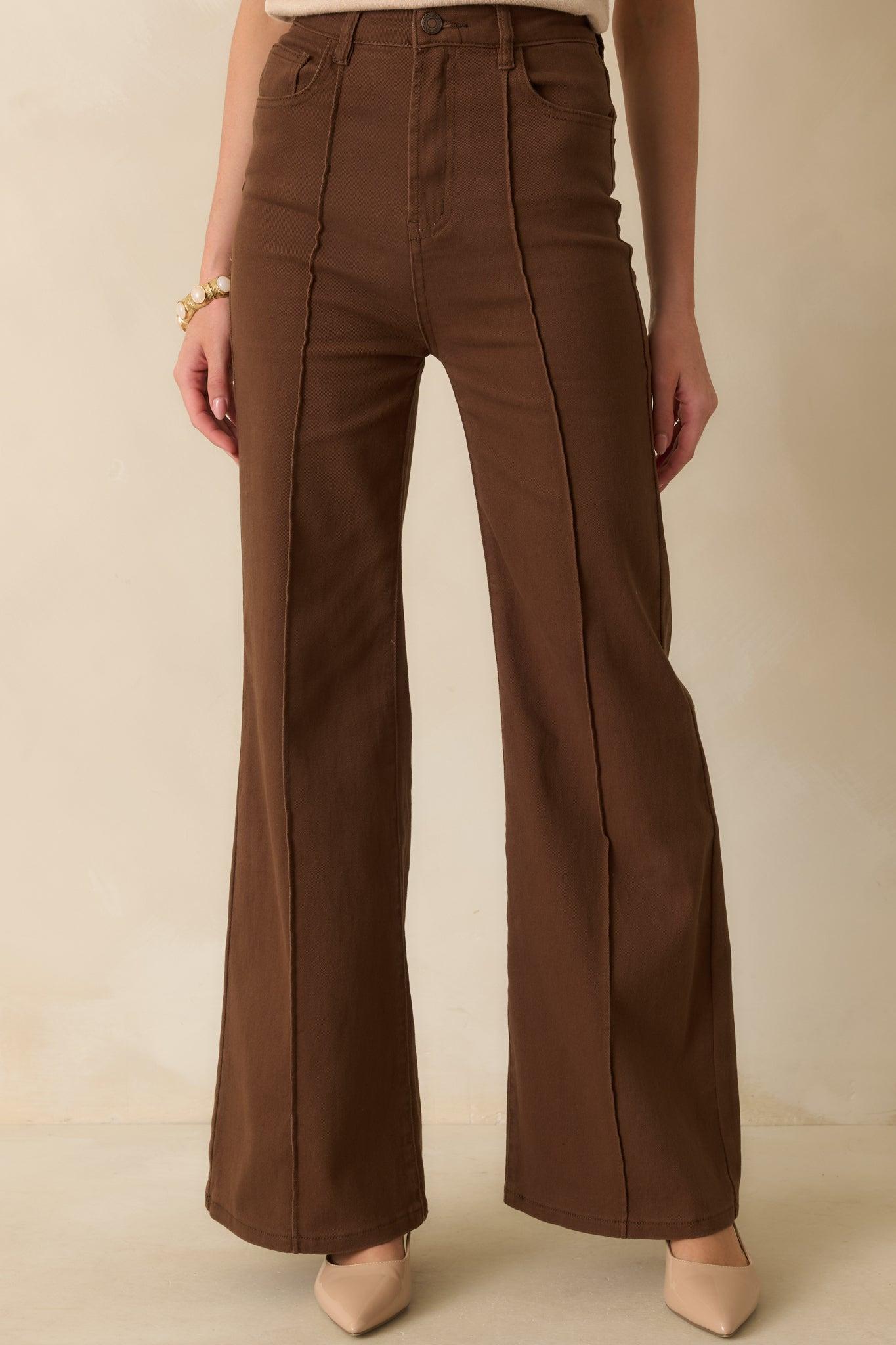 Already Over It Brown Cotton High Waisted Wide Leg Flare Jeans L / Brown Product Image