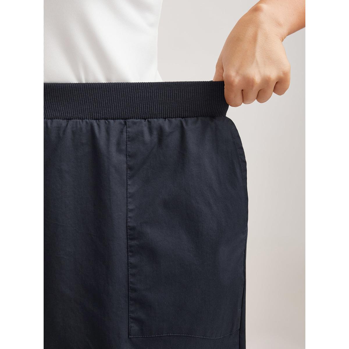 Plus Size Cotton Pull-On Waist Solid Jogger Pants Women Indigo Casual Mid Rise Casual Pants BloomChic 18-20/2X Product Image