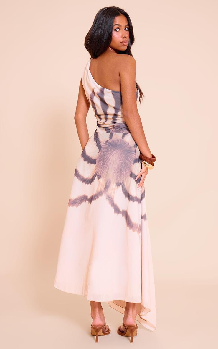 Petite Almond Printed One Shoulder Chiffon Maxi Dress Product Image