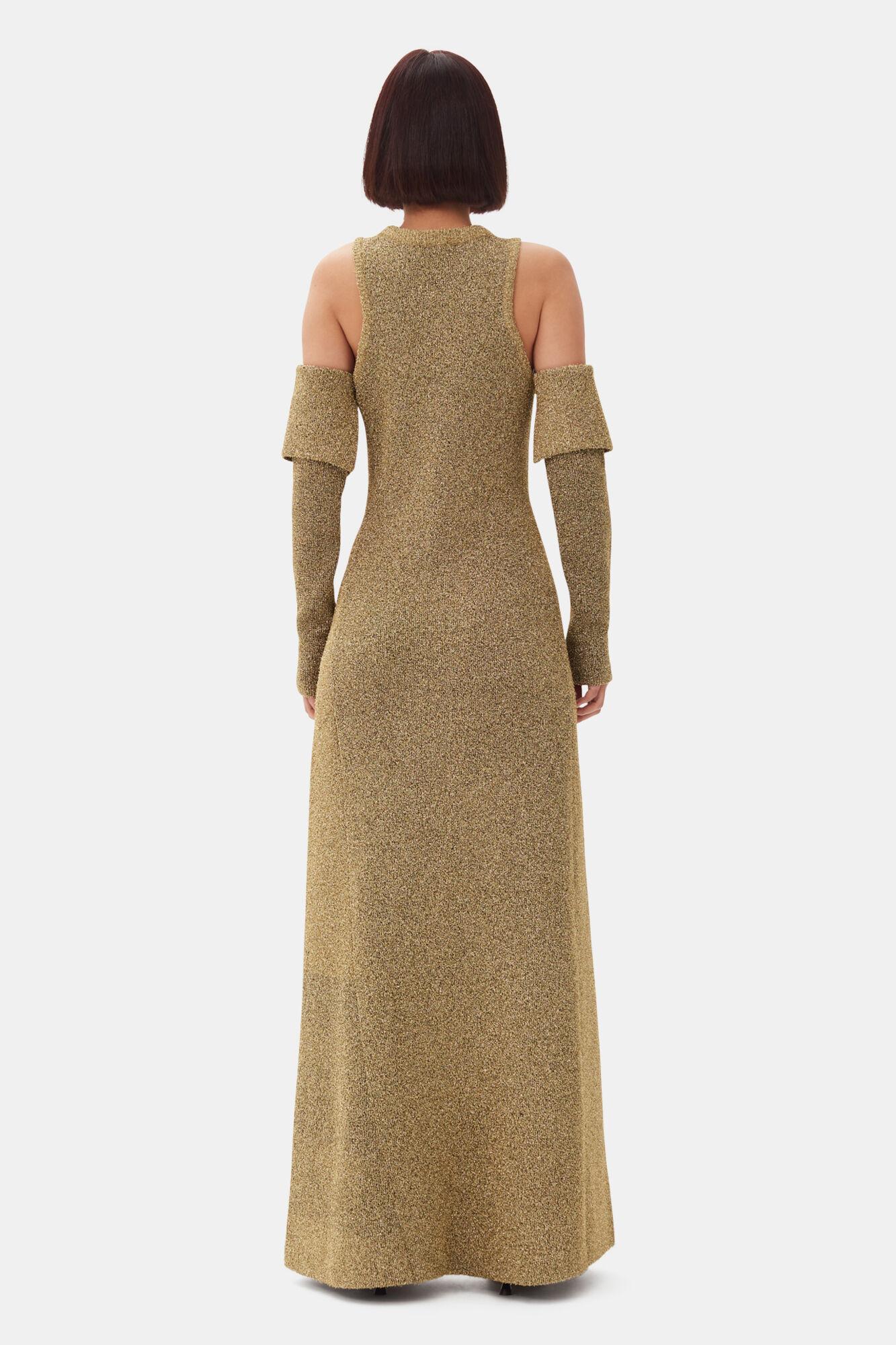 Gold Sparkle Cold-Shoulder Maxi Dress Product Image