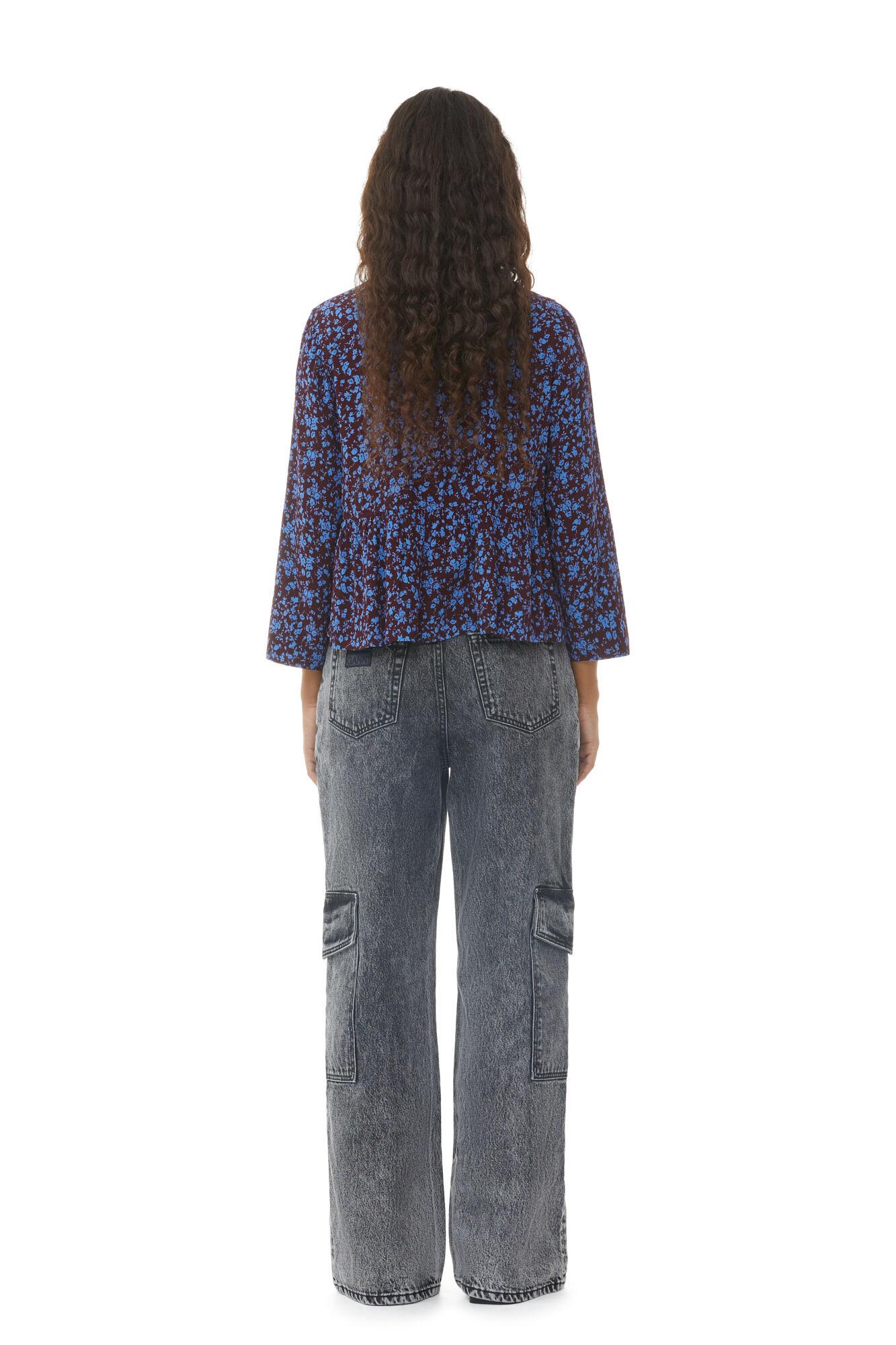 Printed Crepe Peplum Blouse Product Image