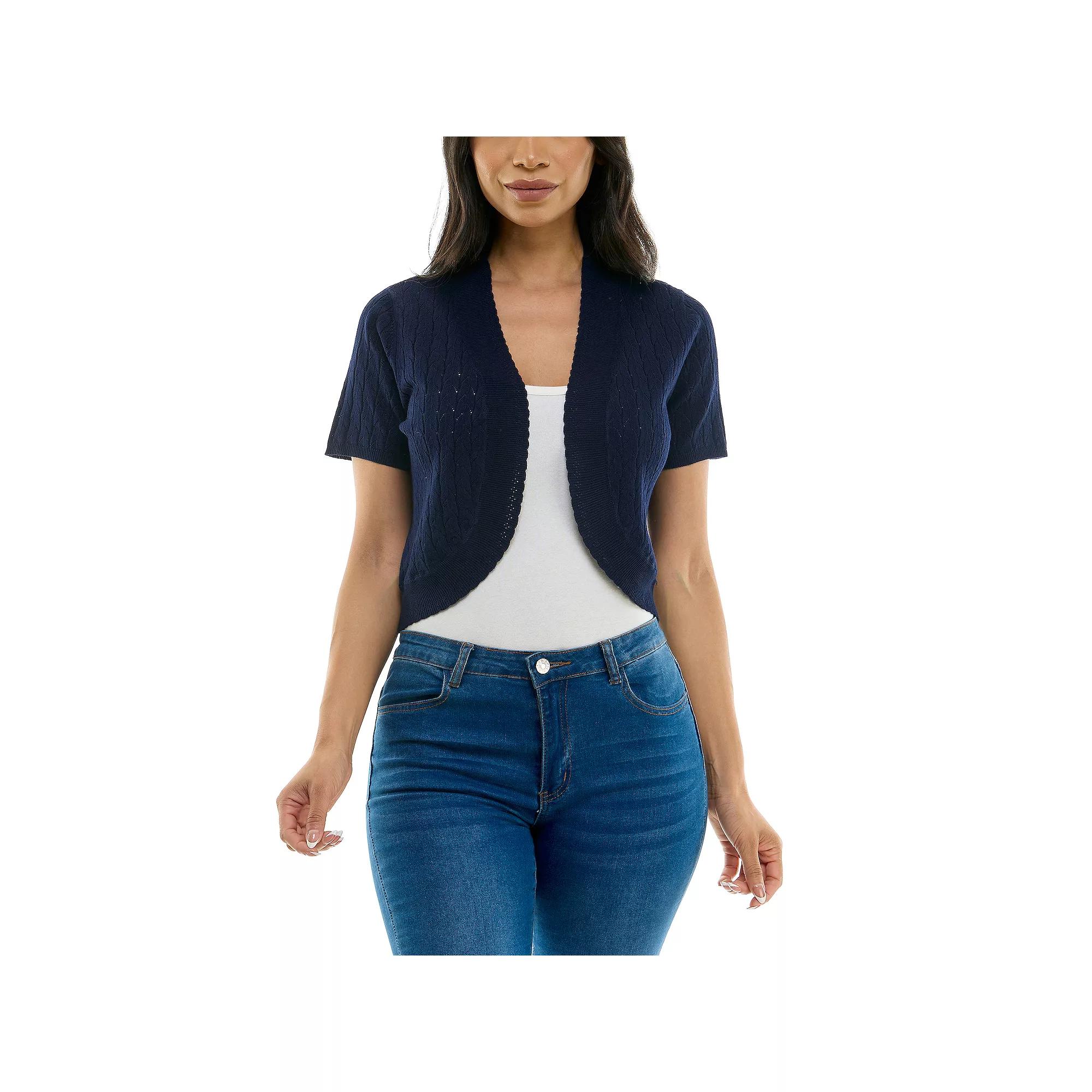 Women's Nina Leonard Scallop Bolero Cardigan, Size: Large, Black Product Image