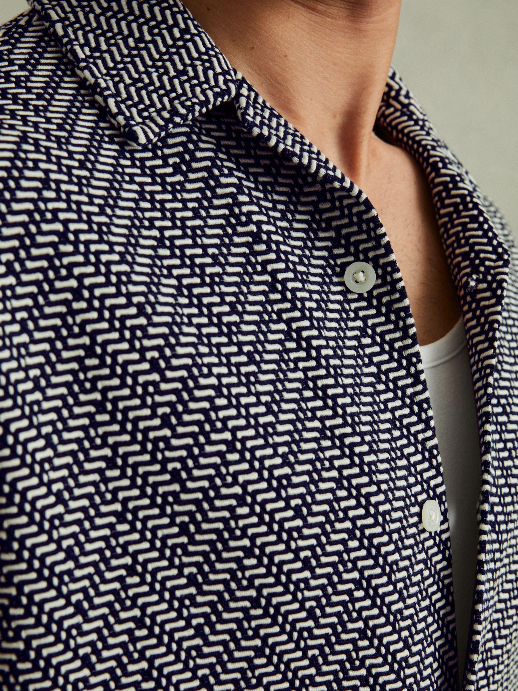 Zig-Zag Cuban Collar Shirt in Navy Product Image