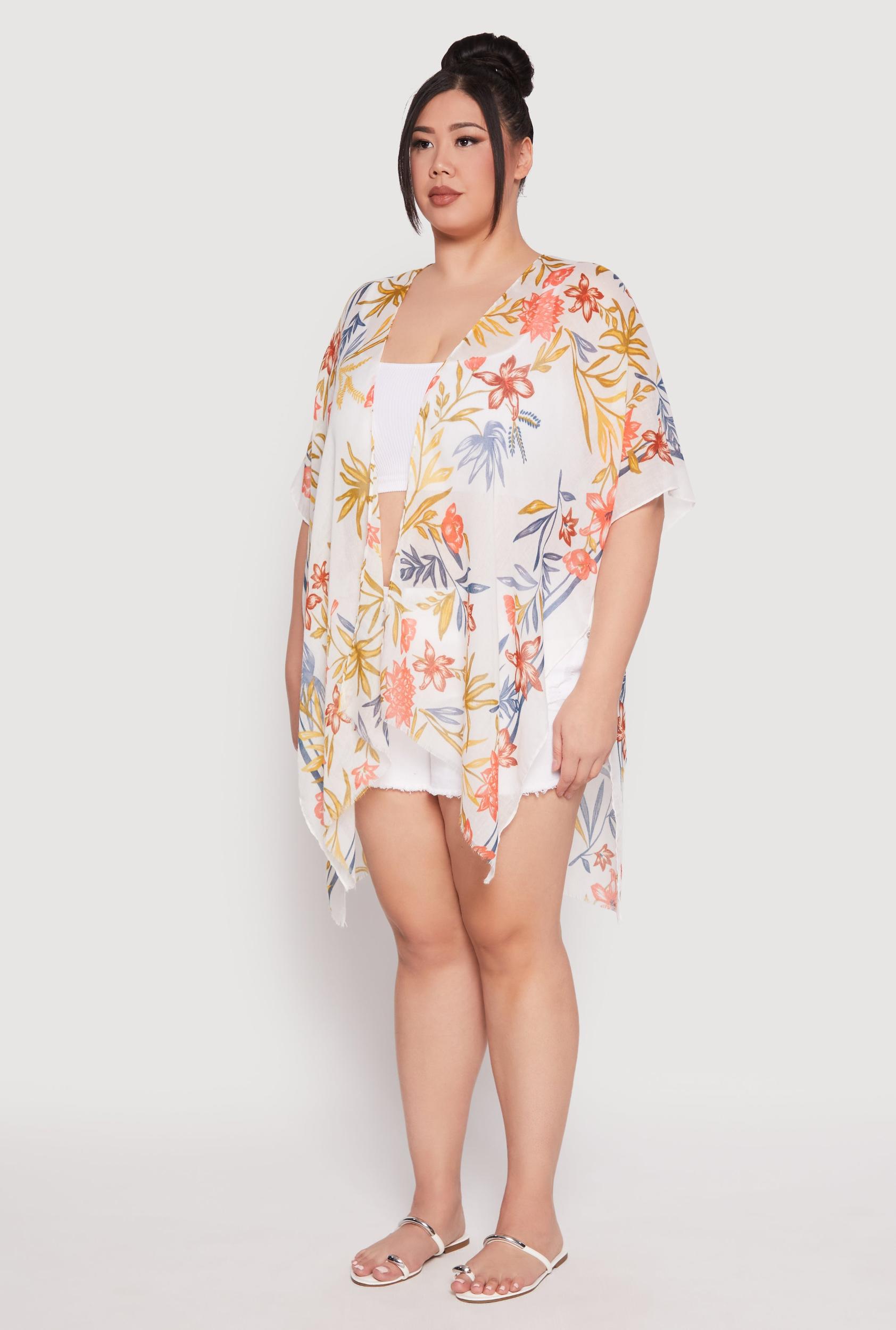 Floral Print Side Slit Cover Up Kimono Female Product Image