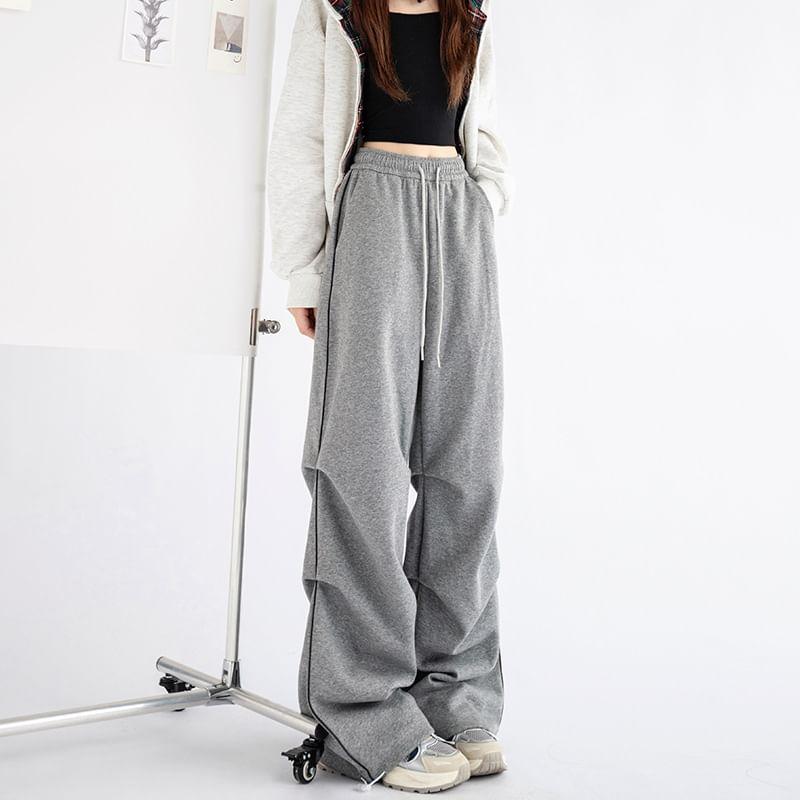 High Rise Striped Drawstring Loose-Fit Wide-Leg Sweatpants Product Image