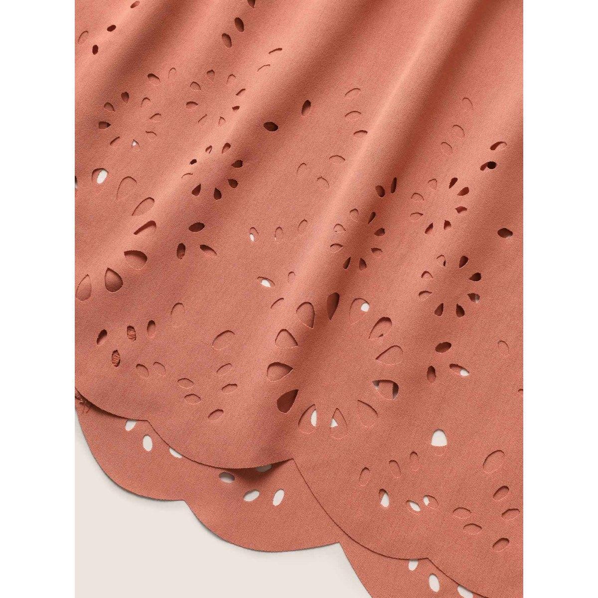 Plus Size Plain Laser Cut Shirred Wrap Tank Dress Coral Women Elegant Overlapping Overlap Collar Sleeveless Curvy Midi Dress BloomChic 22-24/3X Product Image