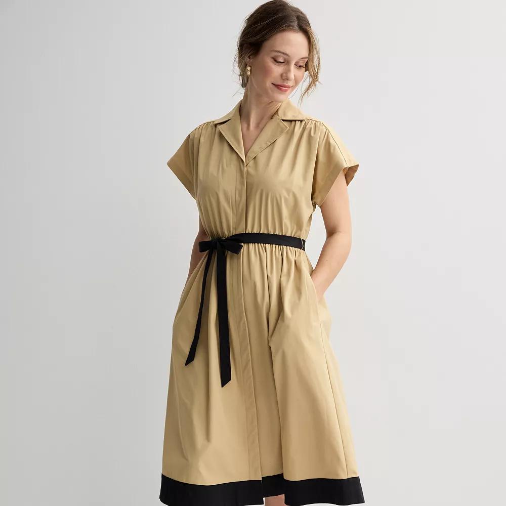 Women's Sandra Darren Color Block Midi Shirt Dress, Size: XS, Black Product Image
