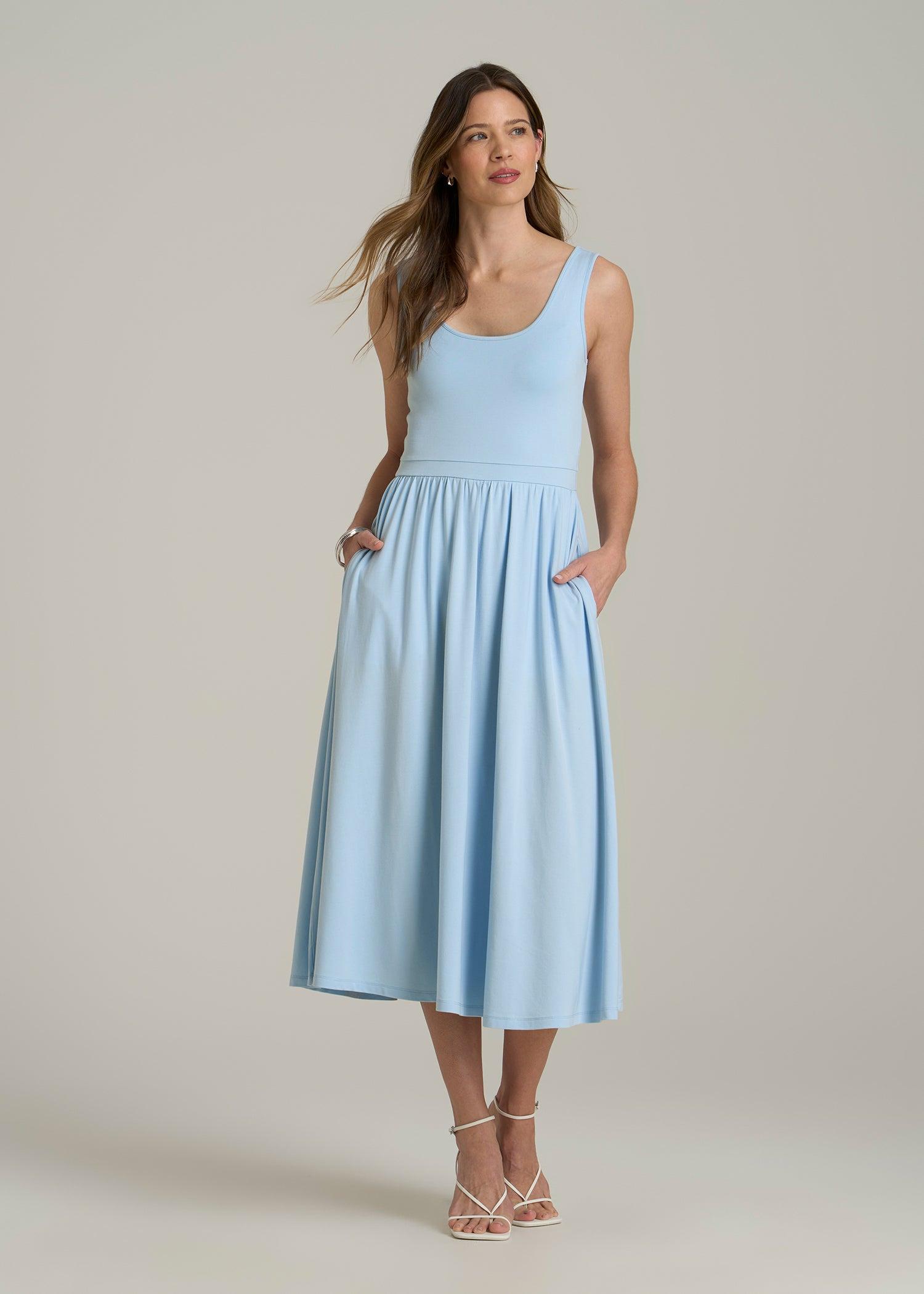 Jersey Tank Dress with Pockets for Tall Women in Ice Blue Female Product Image