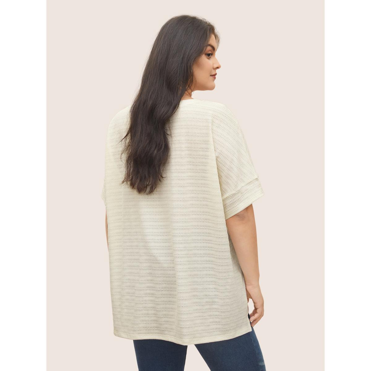 Plus Size Solid Textured Crew Neck Batwing Sleeve T-shirt Beige Women Casual Texture Plain Round Neck Everyday T-shirts BloomChic 22-24/3X Product Image
