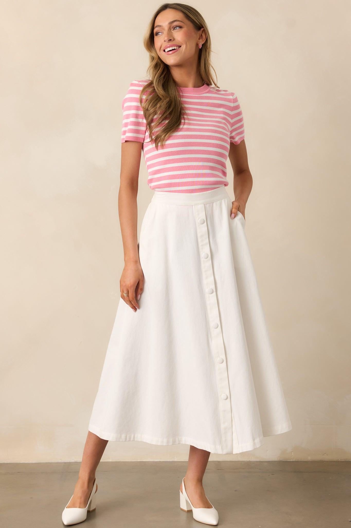 Countryside Charm 100% Cotton Ivory Midi Skirt Product Image