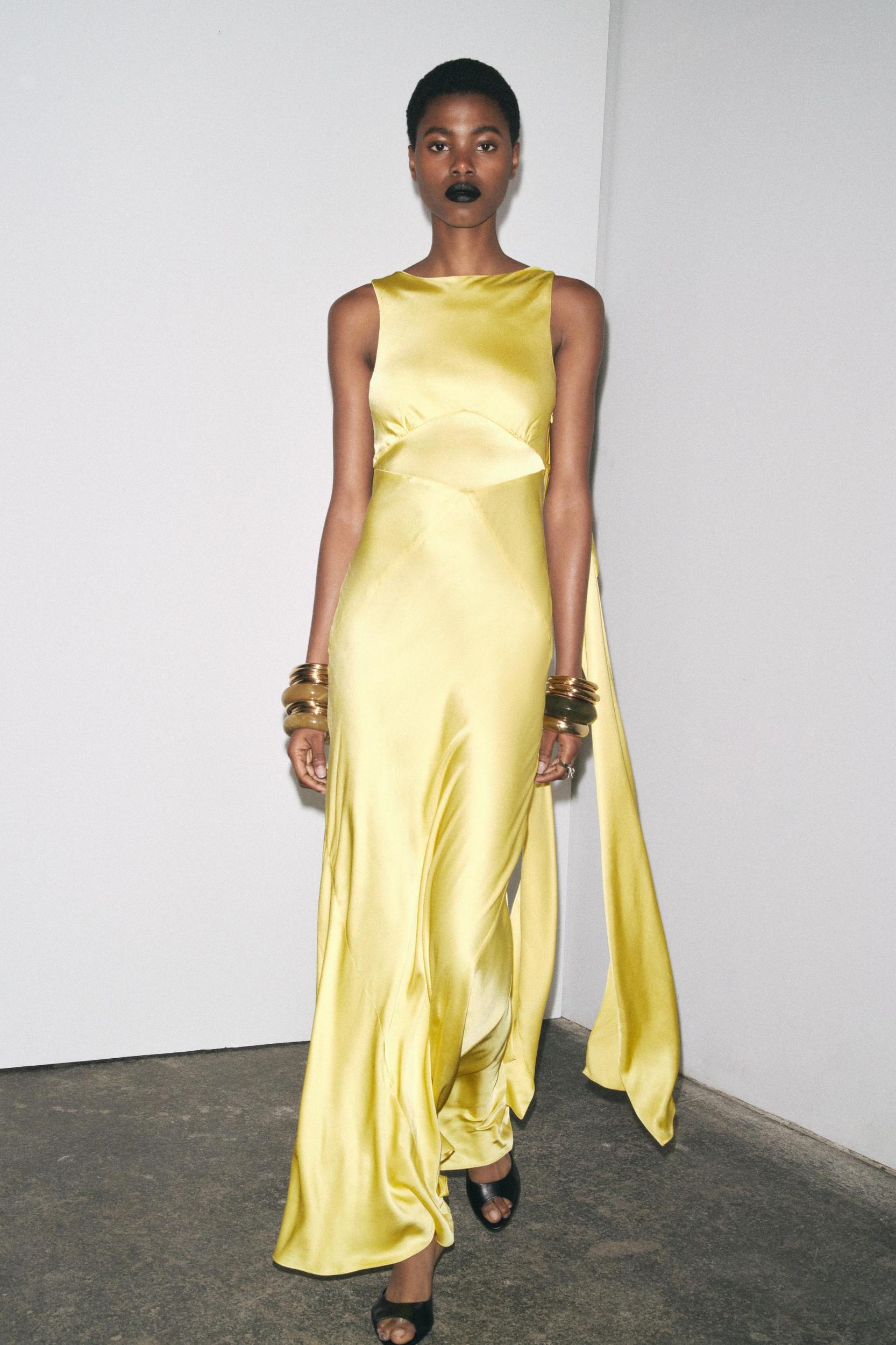 SATIN EFFECT SCARF BACK DRESS Product Image