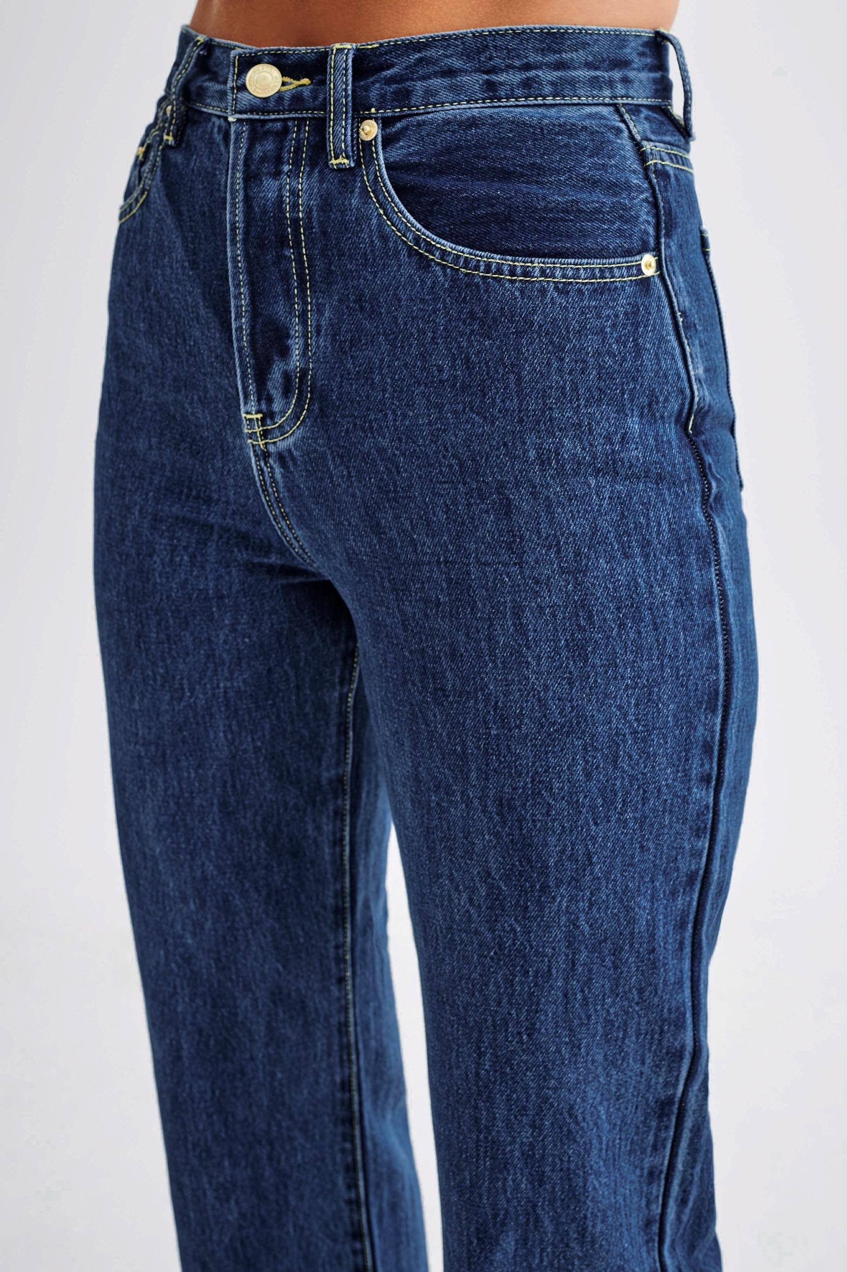 Janine High Waisted Straight Leg Jeans - Dark Blue Product Image