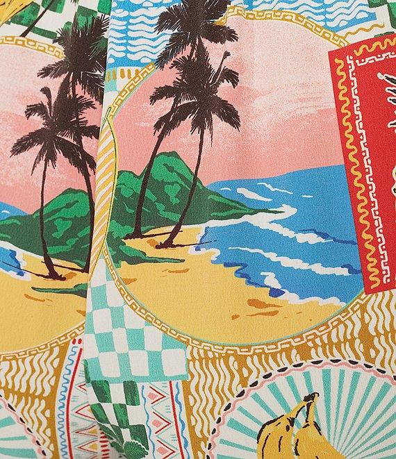 Skies Are Blue Postcard Printed High Waist Wide Leg Elastic Back Pant Product Image