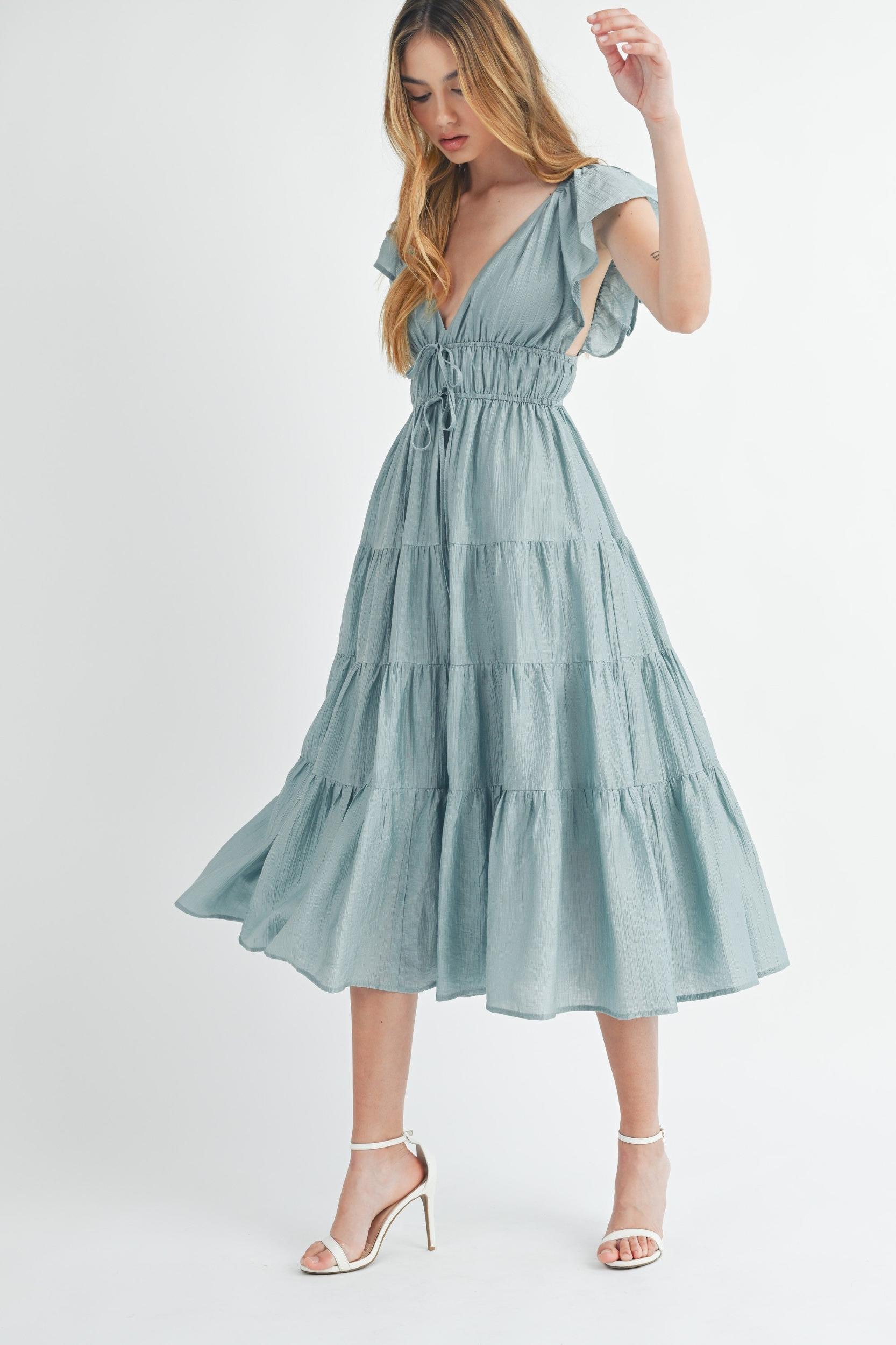 Ruffle Sleeve Summer Midi Dress Product Image