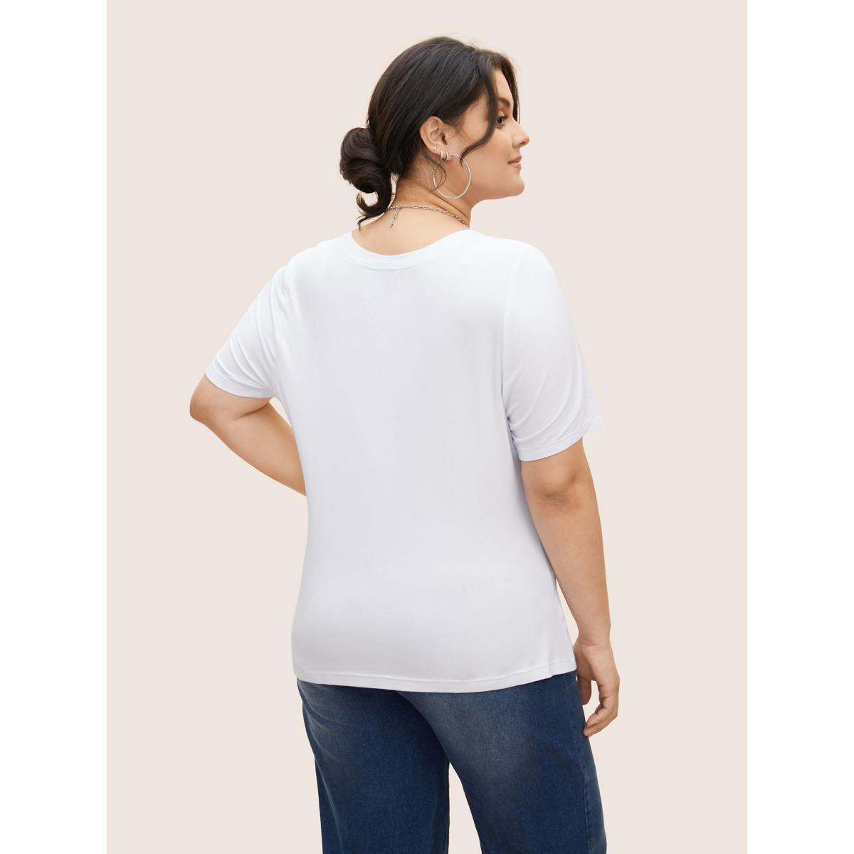 Plus Size Supersoft Essentials Solid V Neck Basic Knit T-shirt Originalwhite Women Basics Non V-neck Everyday T-shirts BloomChic 10/M Product Image