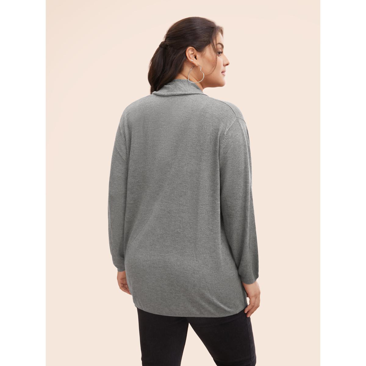 Plus Size Supersoft Essentials Plain Lapel Collar Drape Cardigan DimGray Women Leisure Loose Long Sleeve Casual Cardigans BloomChic 12/L Product Image